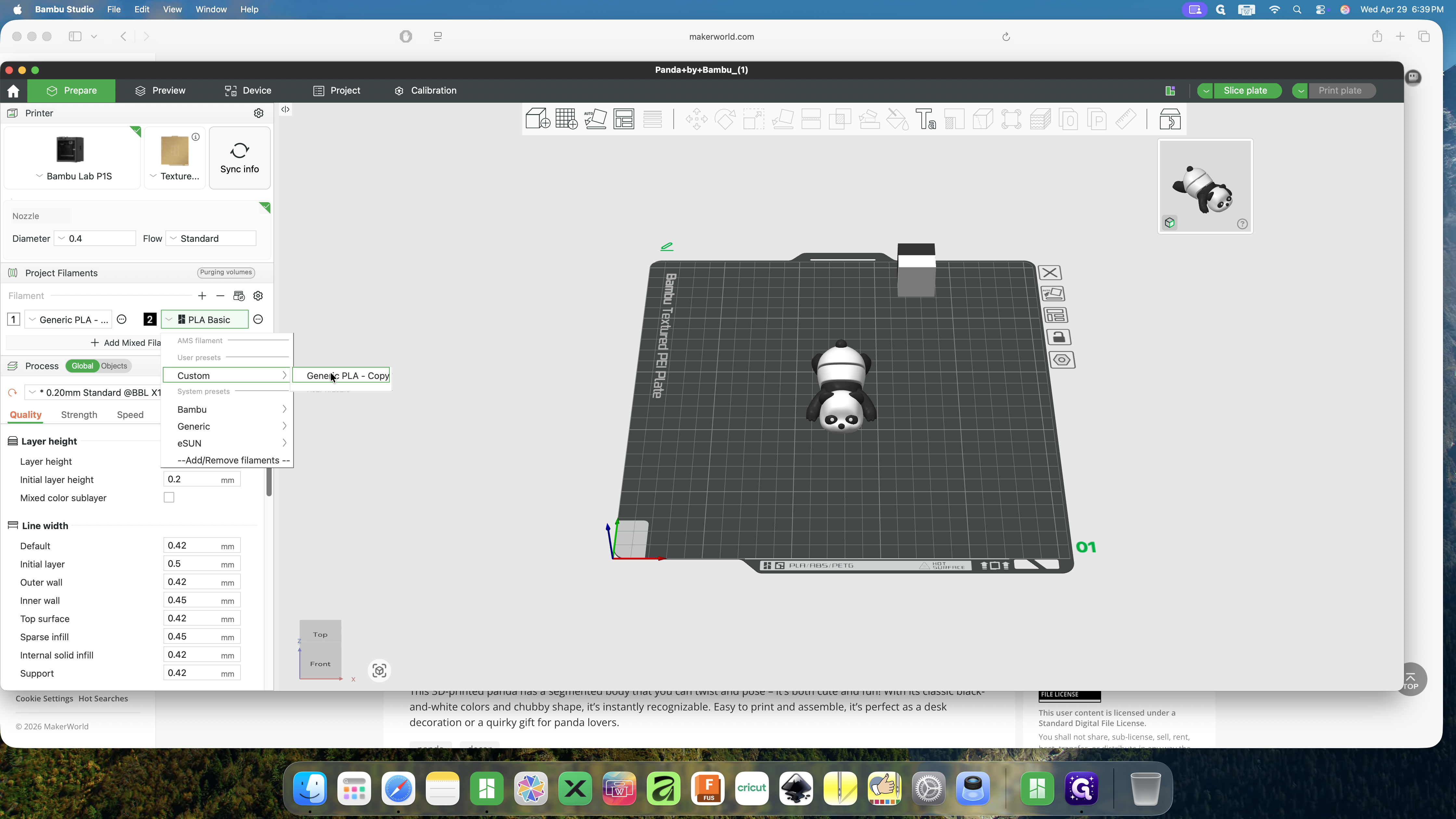 Step #8: Choose your filament type from the dropdown, selecting Generic PLA or your preferred material.