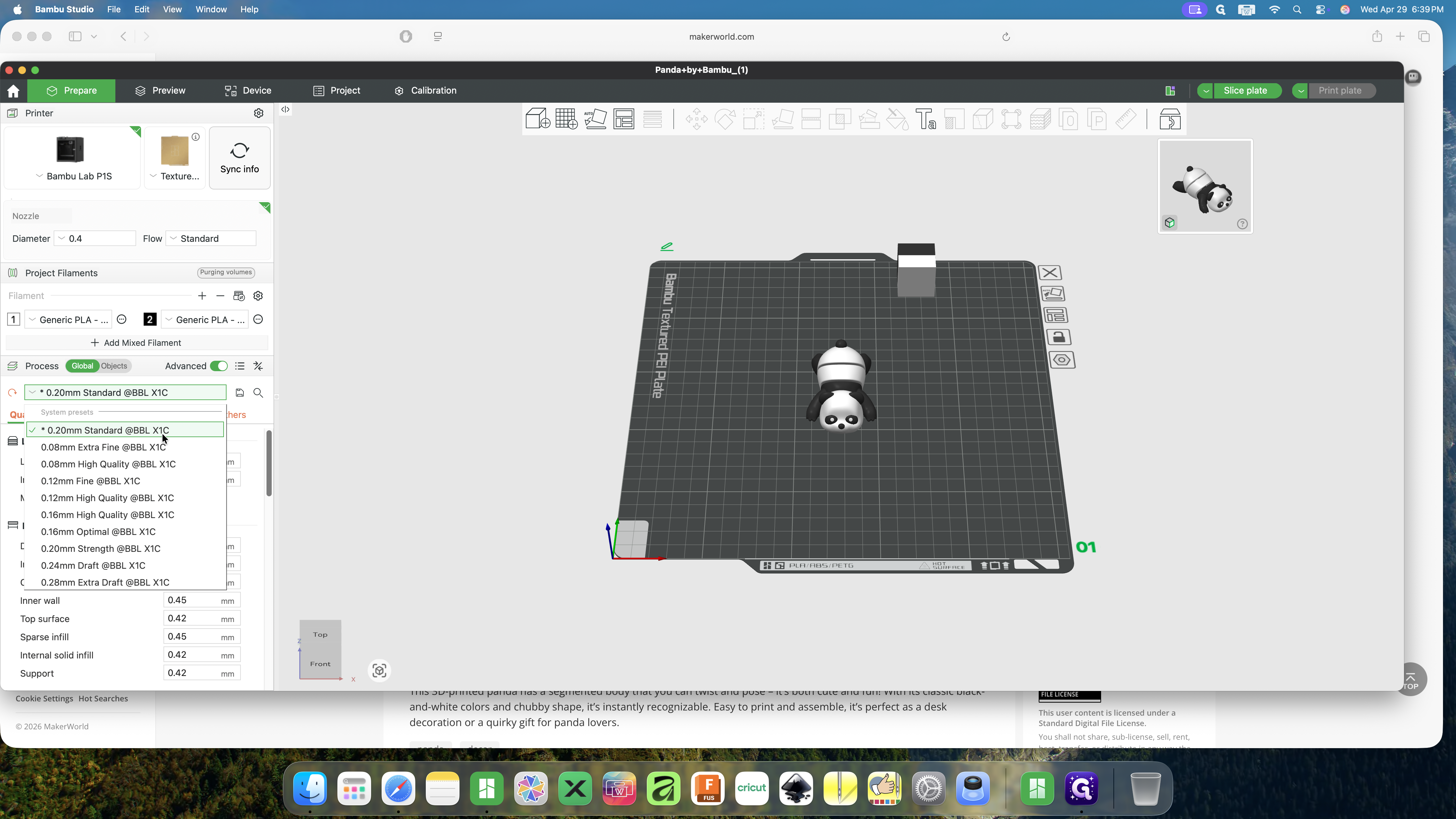 Step #9: Under the Process section, select your desired print quality preset, like 0.20mm Standard.