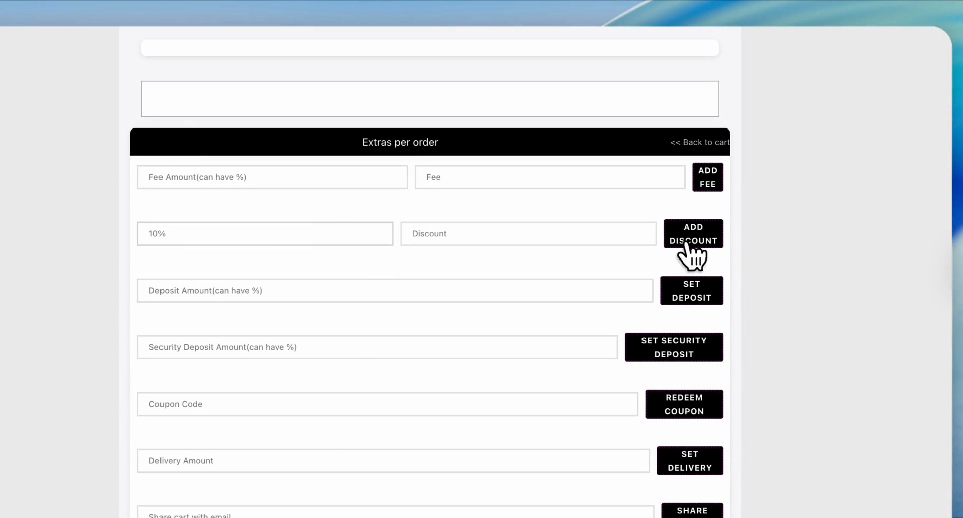 Step #7: Type '10%' in the Discount Amount field and click the Add Discount button.
