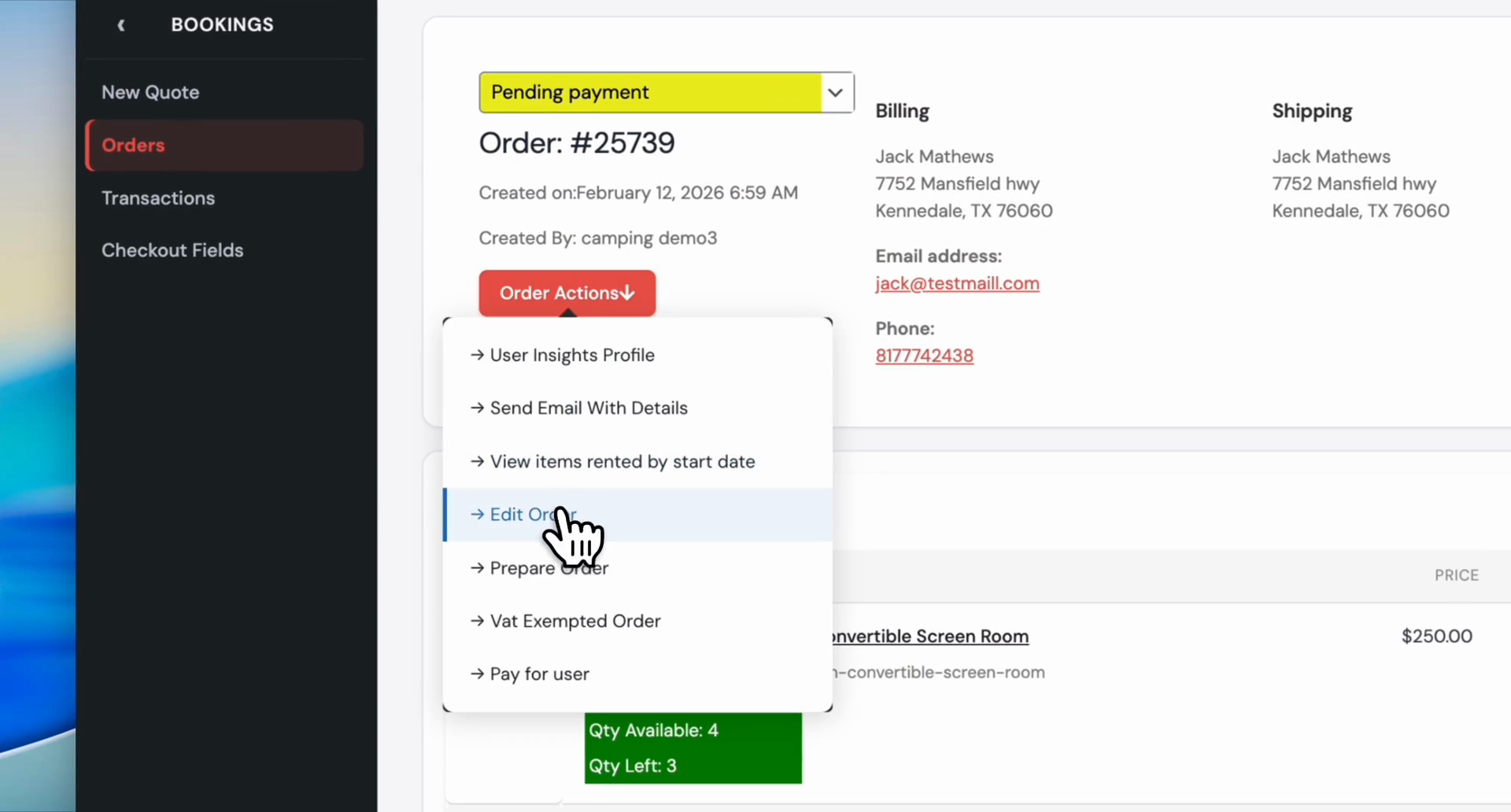 Step #5: Click on Edit Order.