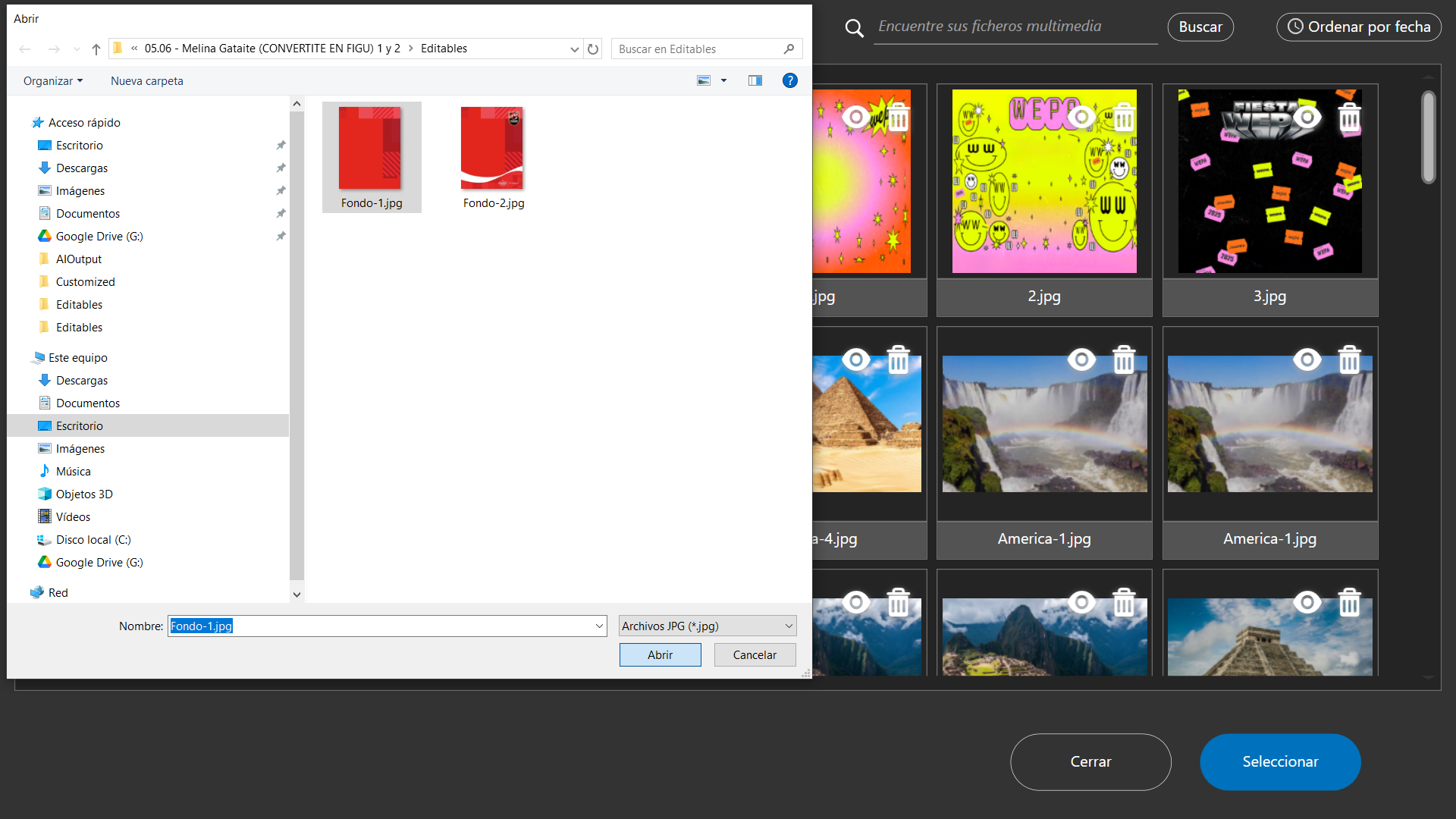 Step #8: Busca y selecciona el archivo de imagen que servirá como fondo, y haz clic en Abrir.