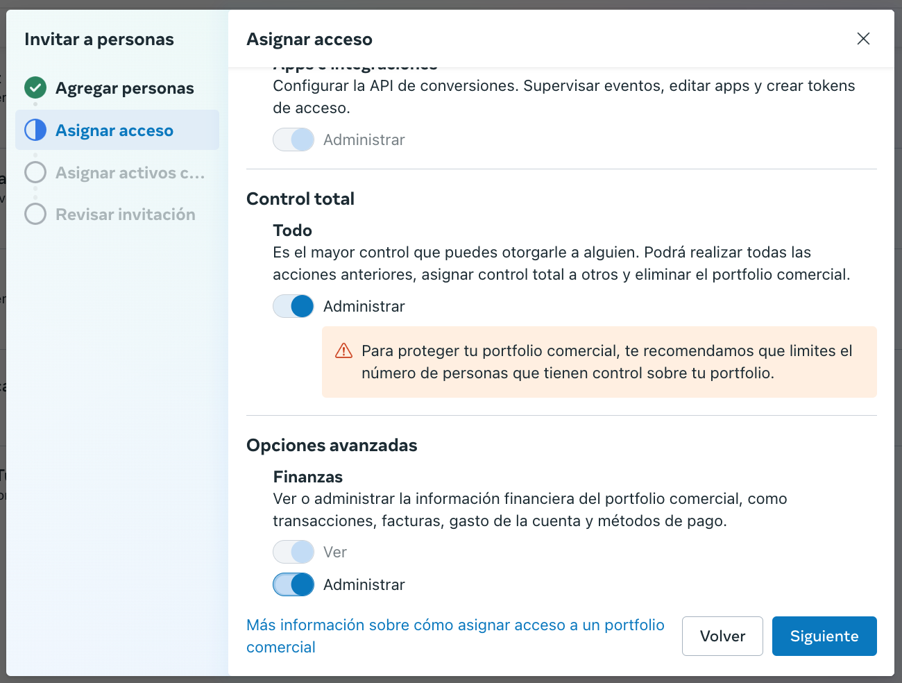 Step #9: En el apartado de "Finanzas", seleccionar la opción de "administrar"