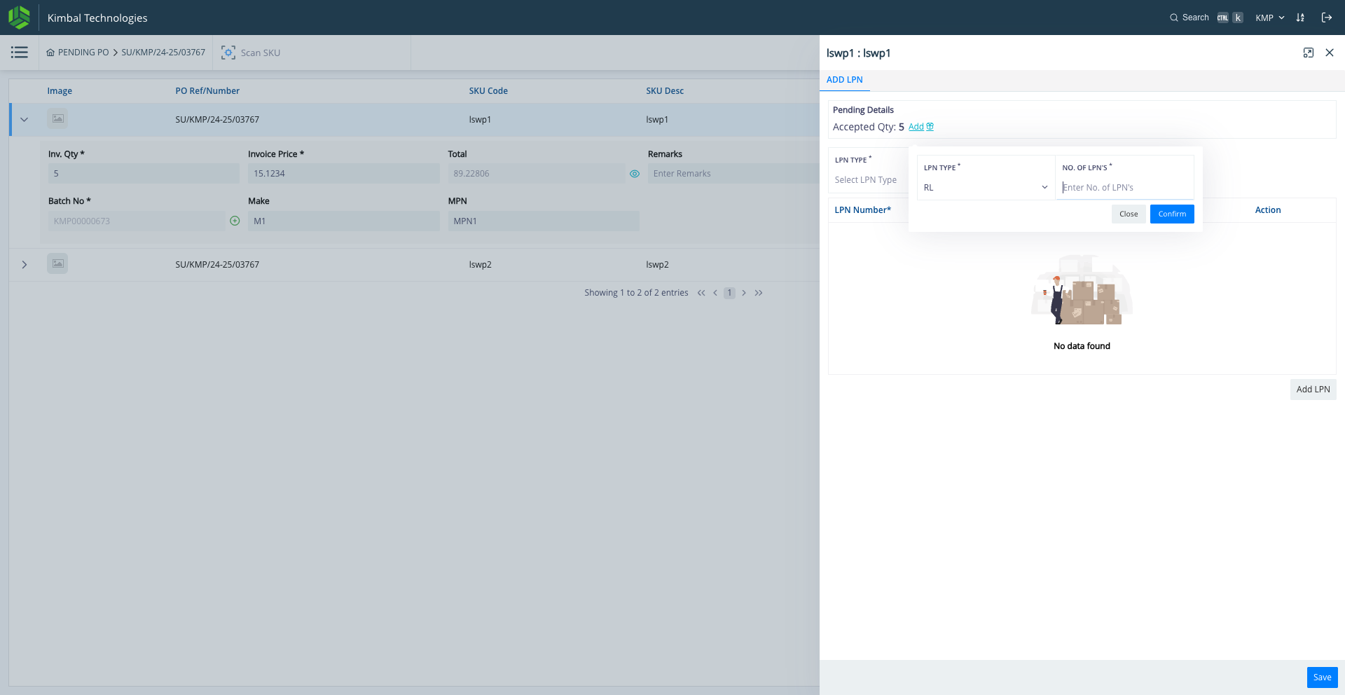 Step #10: Click on "Enter No. of LPN's": Here the user can mention how many LPNs they need to make