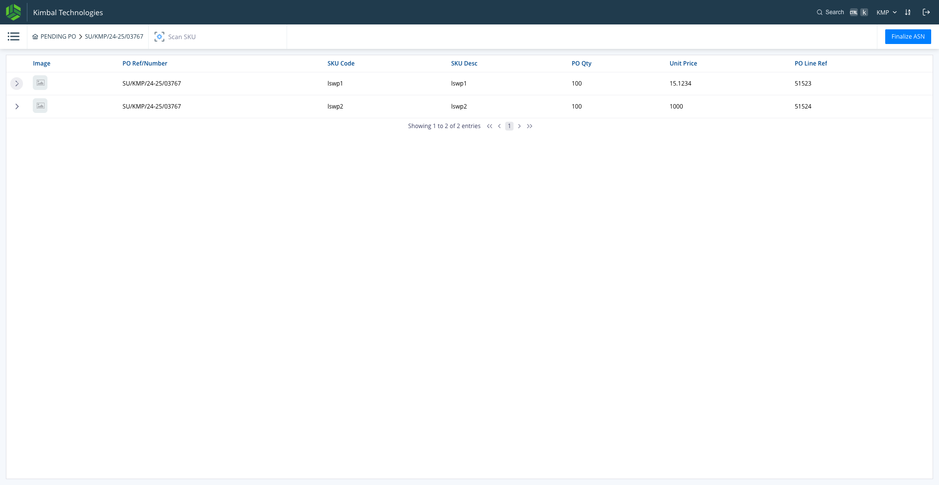 Step #5: Click on the respective SKU for which the entry need to be made