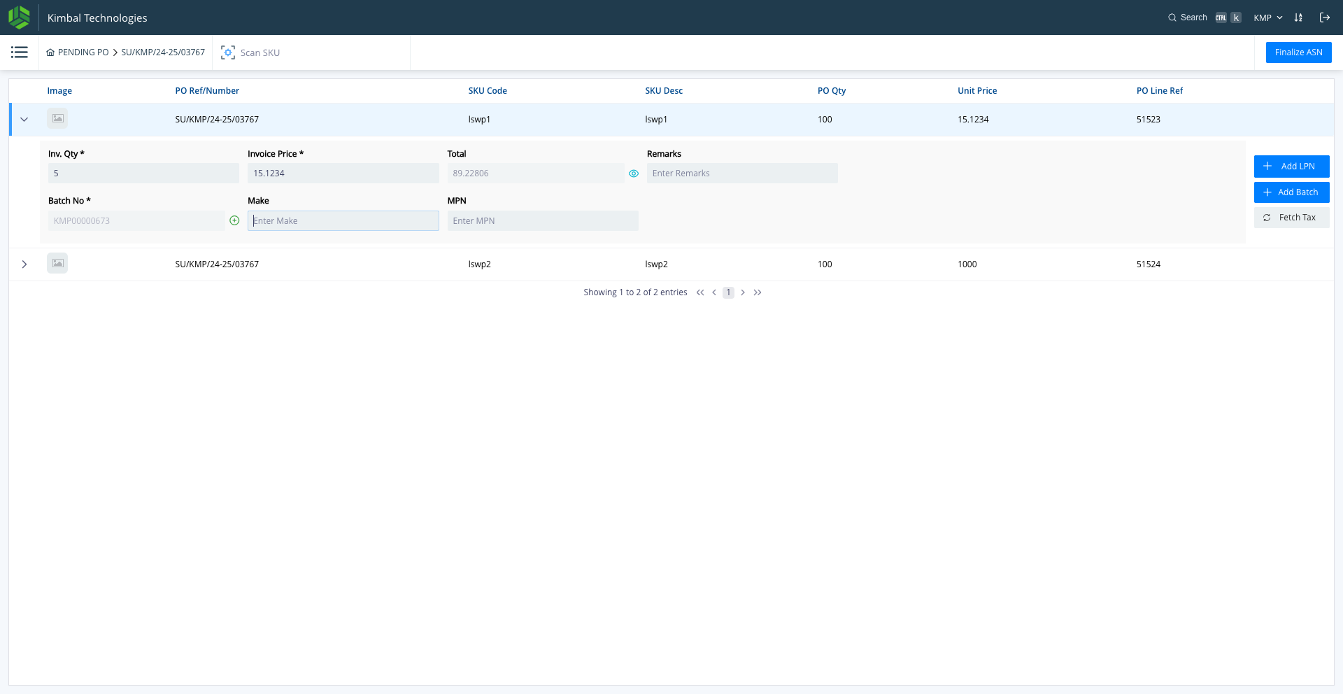 Step #7: Click on the Make field entry for inputting Item Make