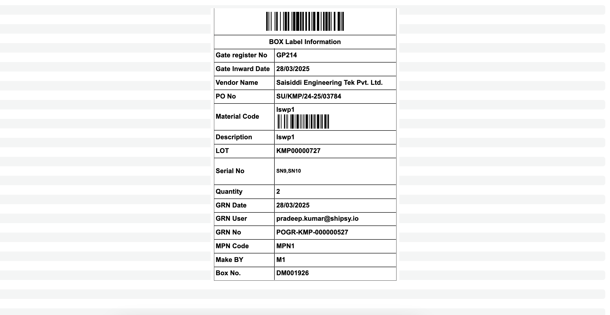 Step #36: The Label will be printed as shown below
