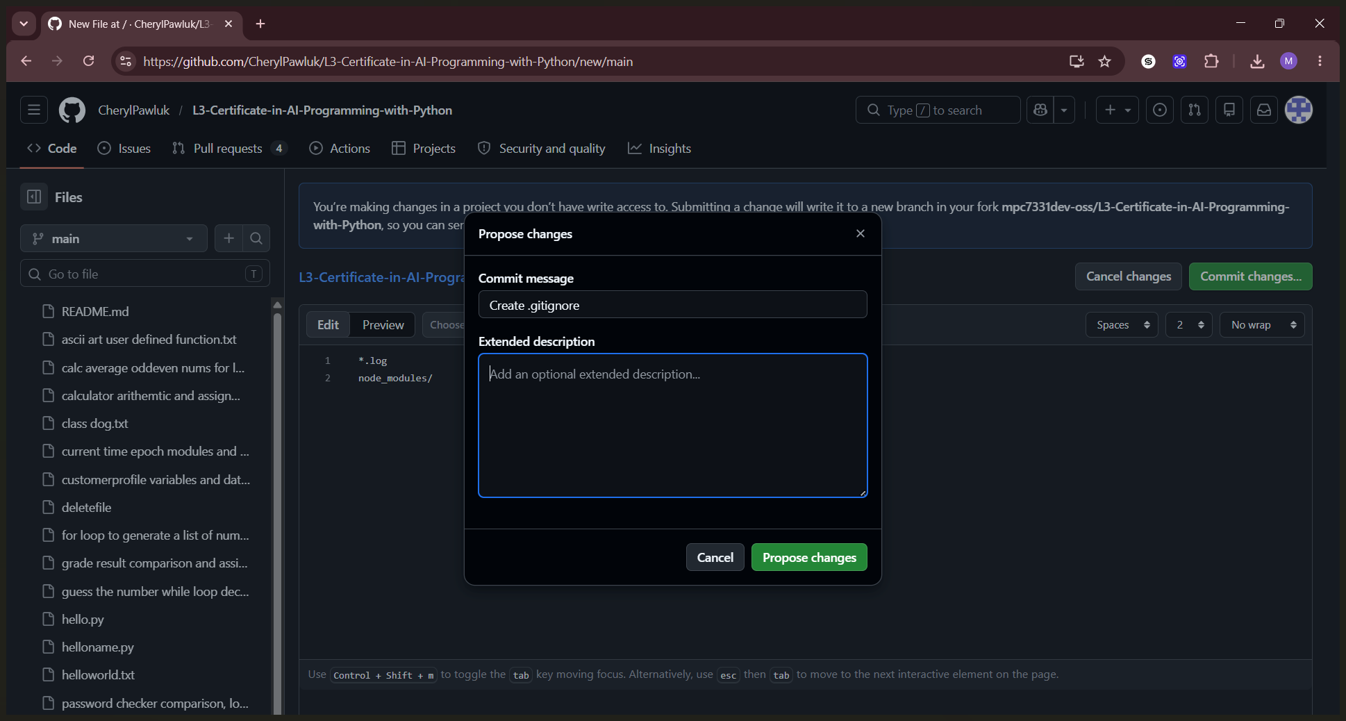 Step #5: Enter a clear commit message and an optional extended description in the modal that appears.