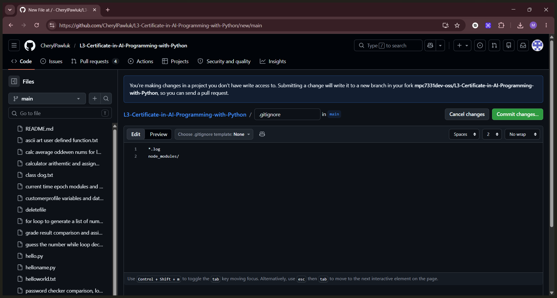 Step #4: Click Commit changes... in the top right corner.