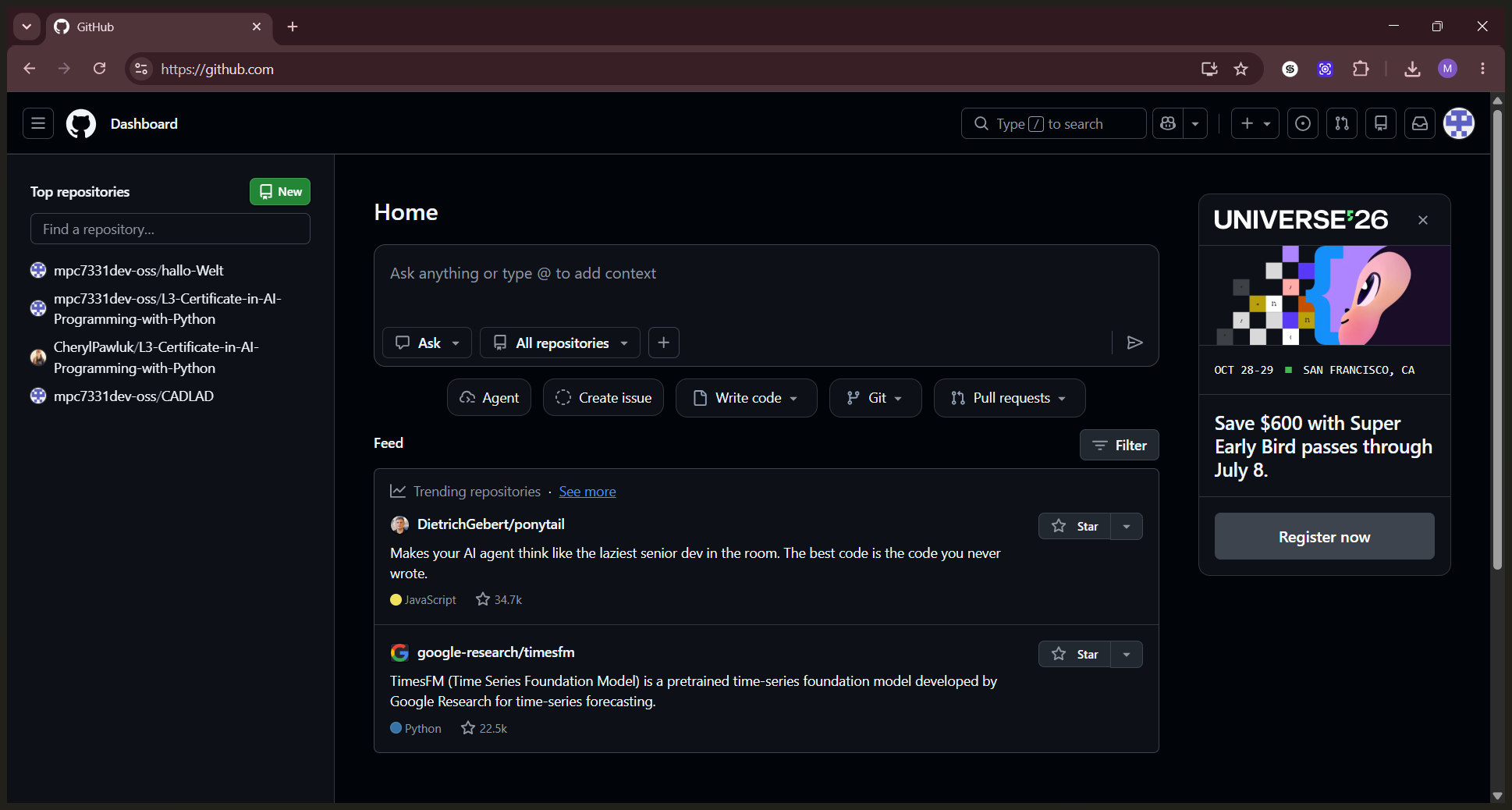 Step #1: From your GitHub dashboard, select your target repository.