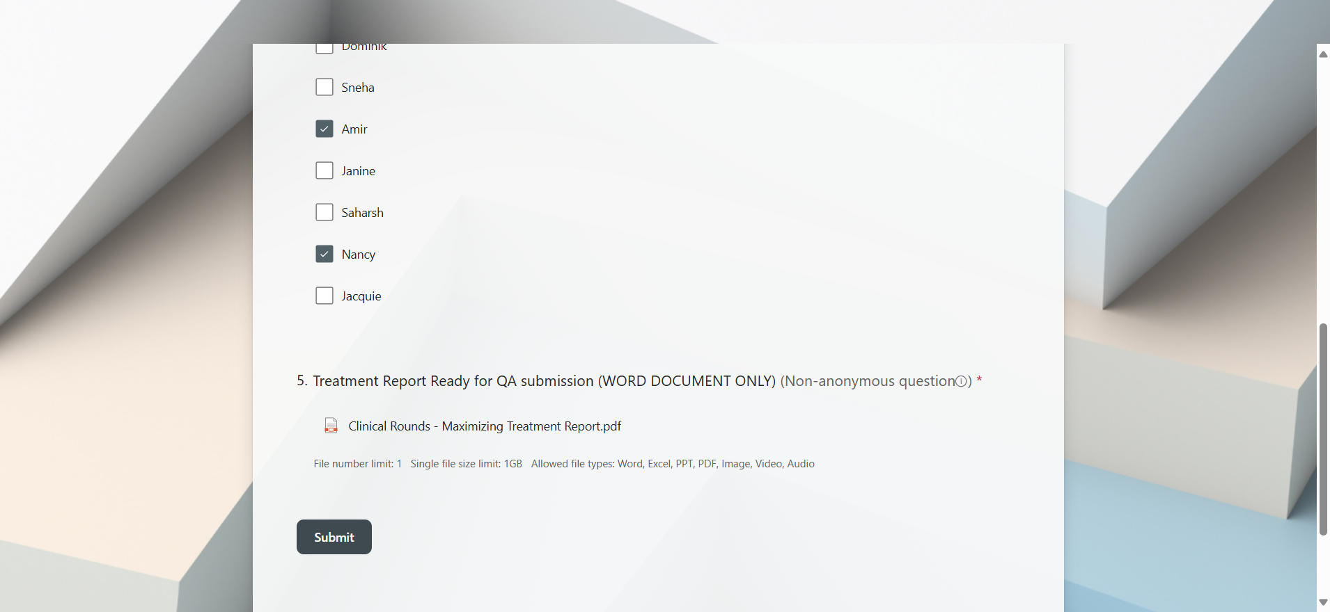 Step #13: Once the document is uploaded and your submission is ready, Click "Submit":