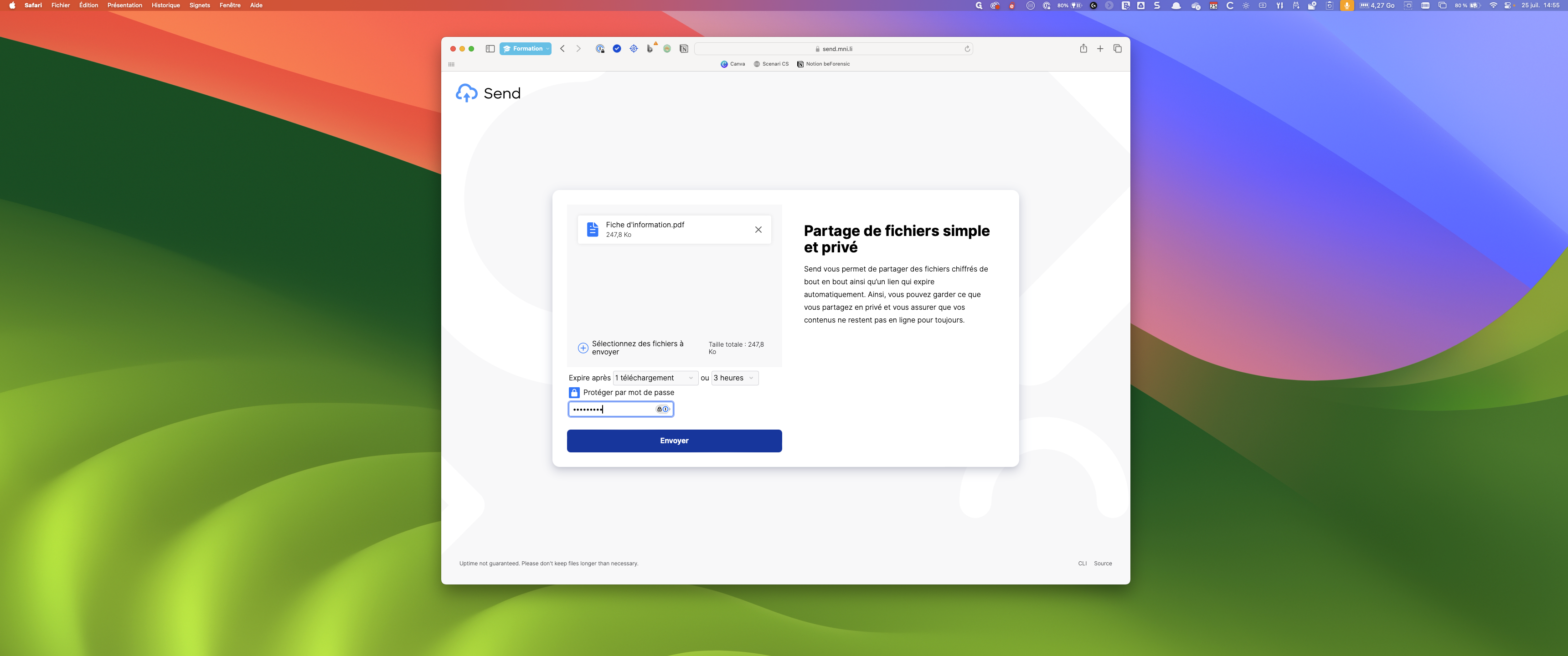 Step #7: Saisissez le mot de passe et cliquez sur "Envoyer"