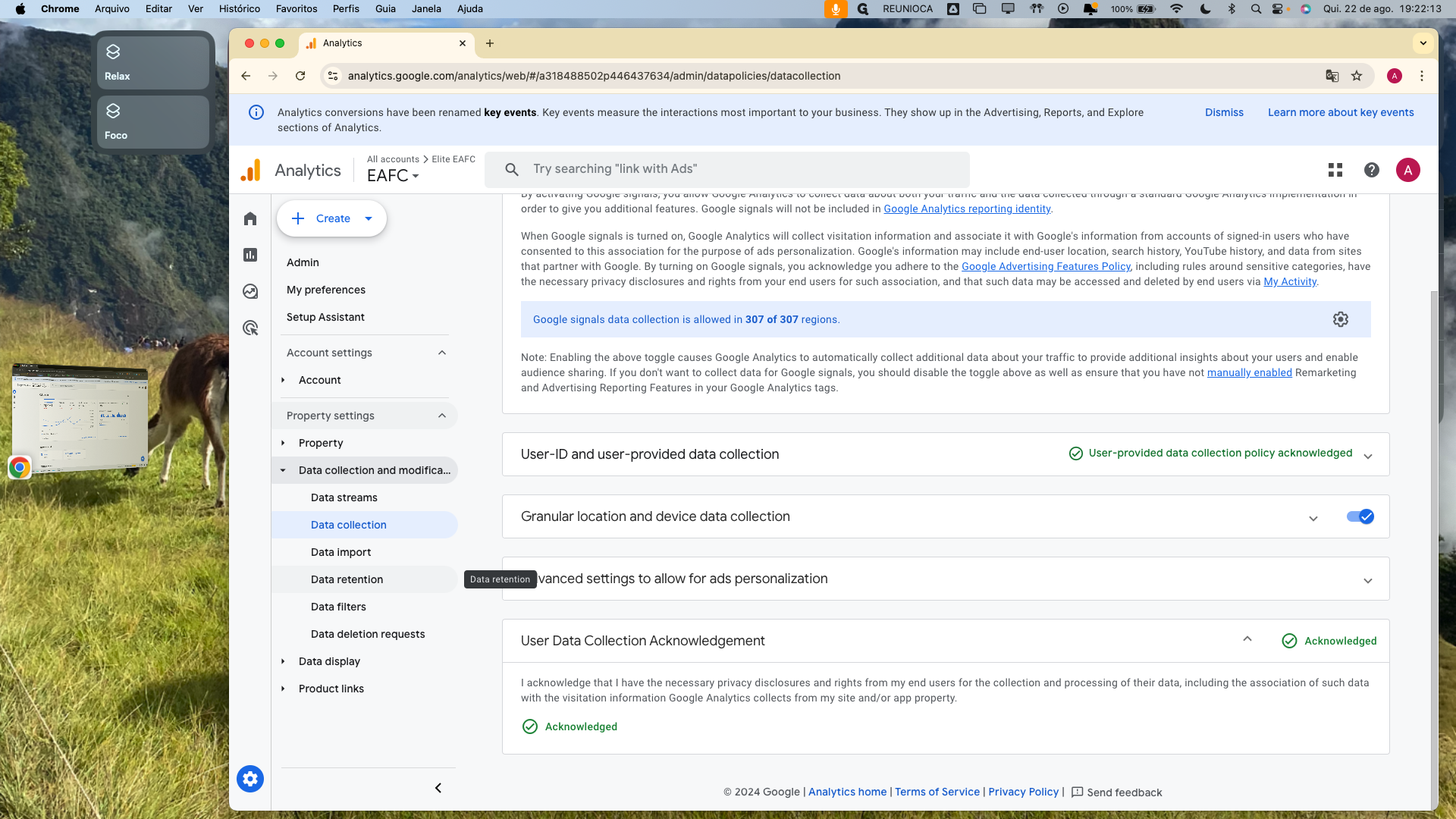 Step #20: Click on "Data retention"