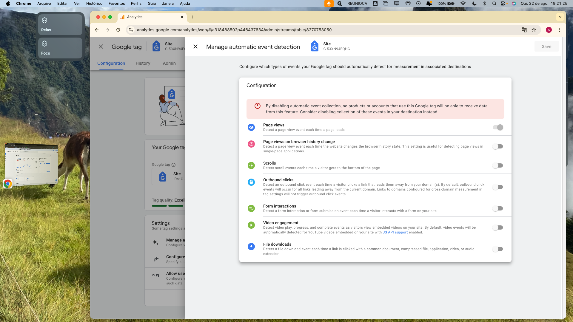 Step #13: Click on "☑ Manage automatic event detection"