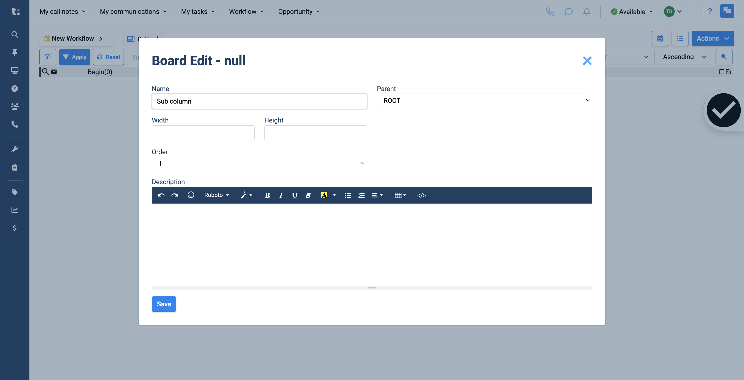Step #17: Instead of setting it as a root column, place it under the parent column.