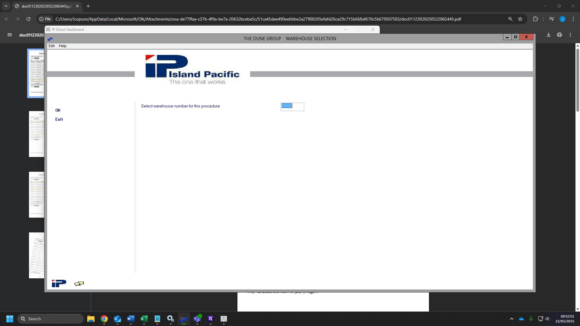 Step #63: Select the box "select warehouse number for this procedure" and type "11600"