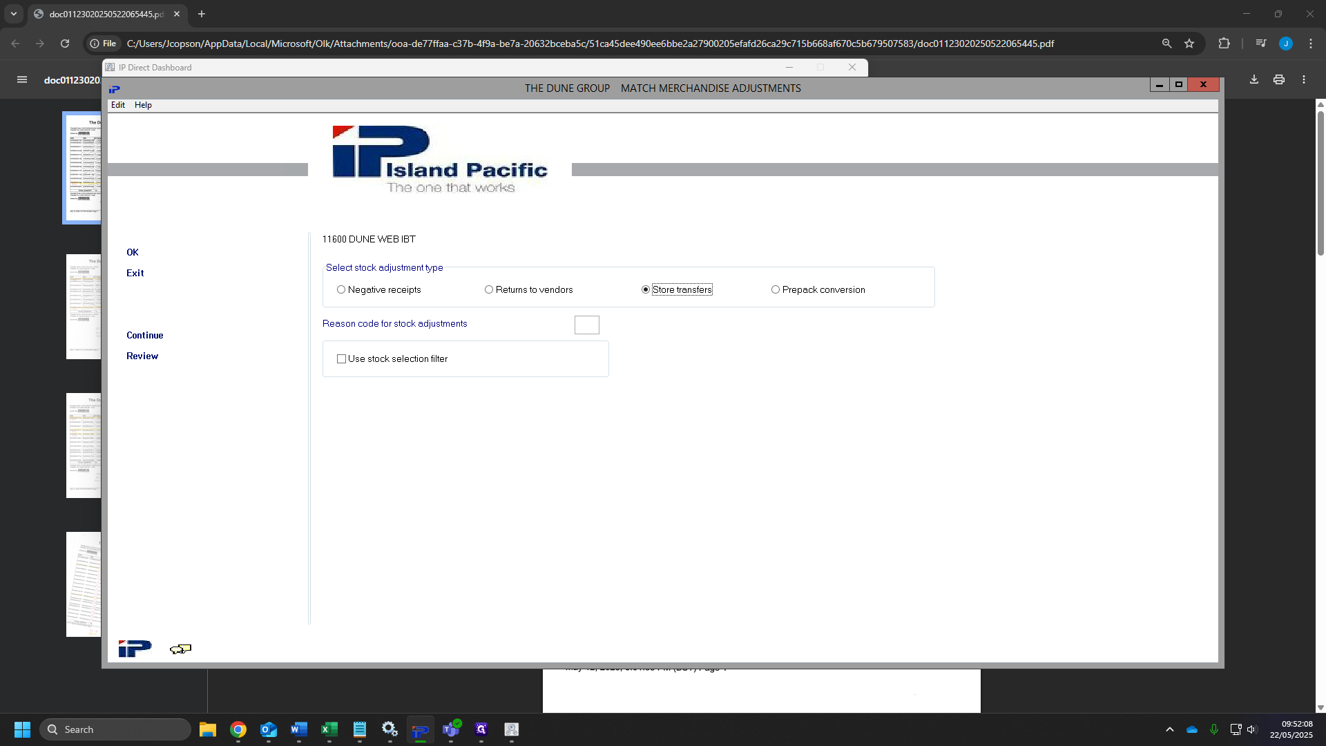 Step #66: Click the box "reason code for stock adjustments" and type "C" 