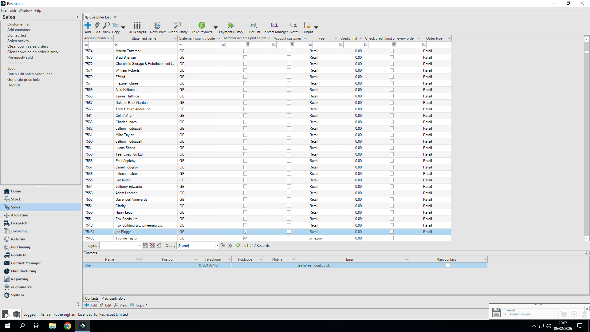 Step #20: Customer is now saved in the database
