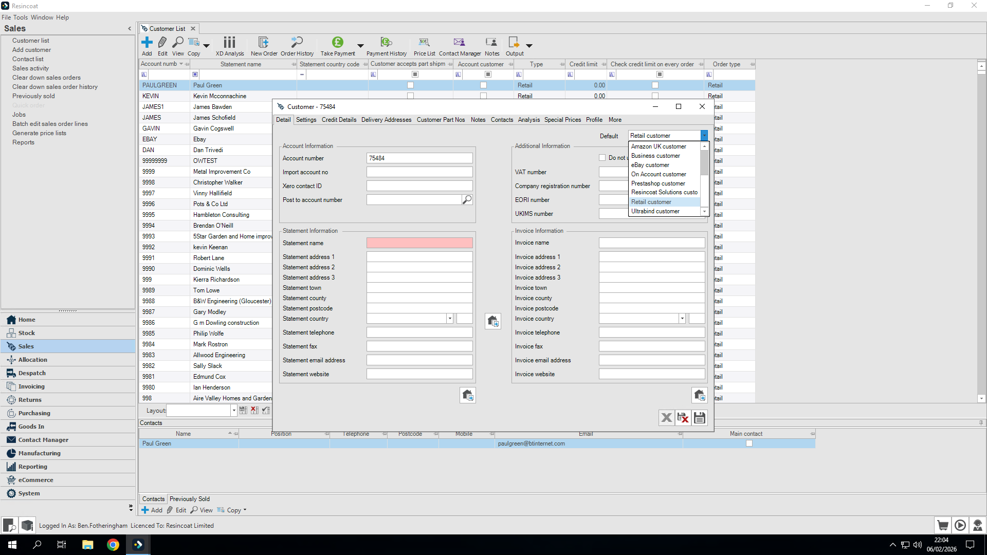 Step #5: Click on "Retail customer"