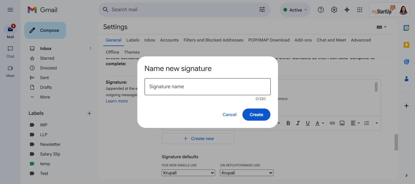 Step #5: Add a name to your signature