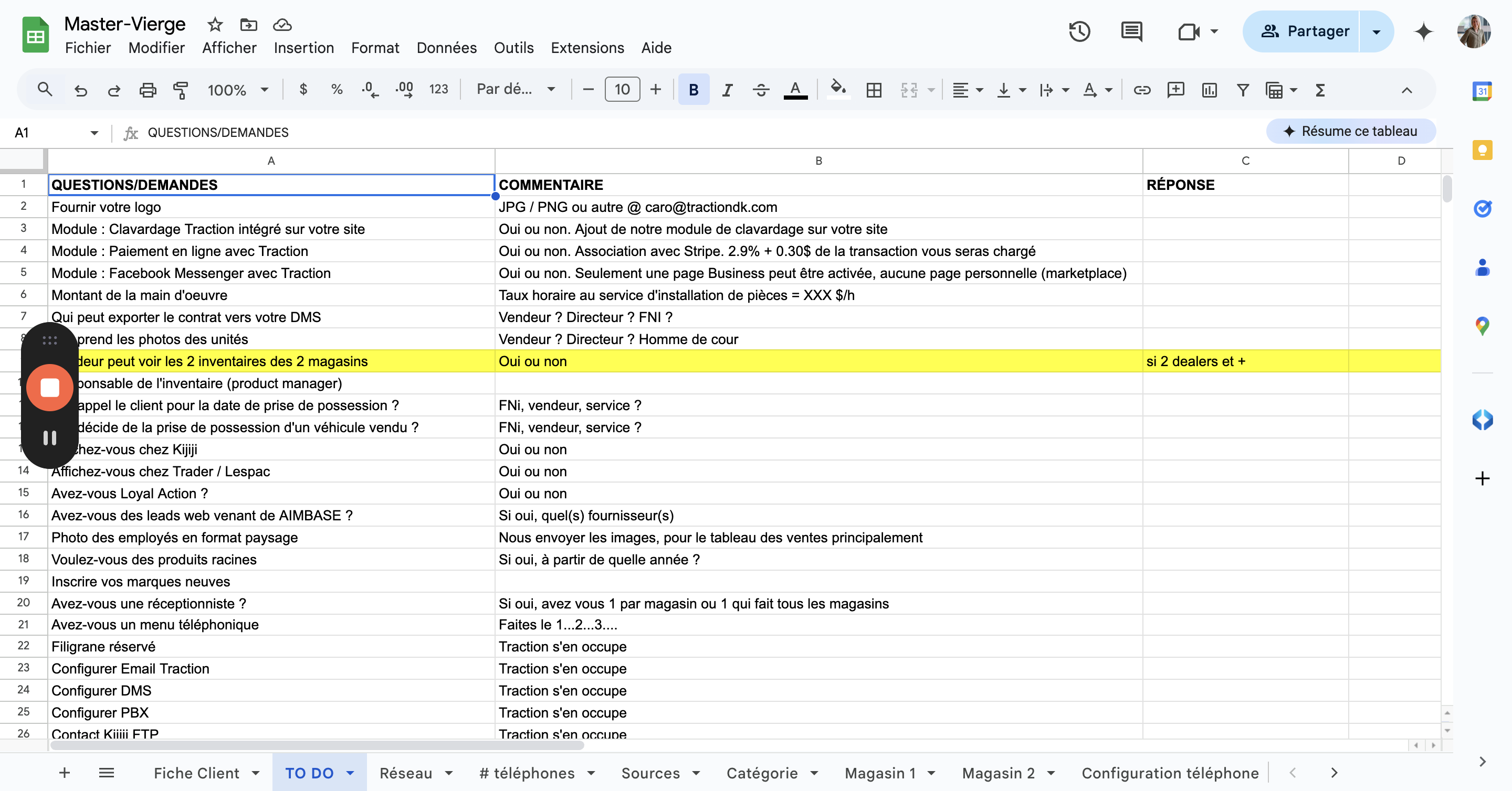Step #7: Cliquez sur "TO DO" pour voir la série de questions que le client doit remplir