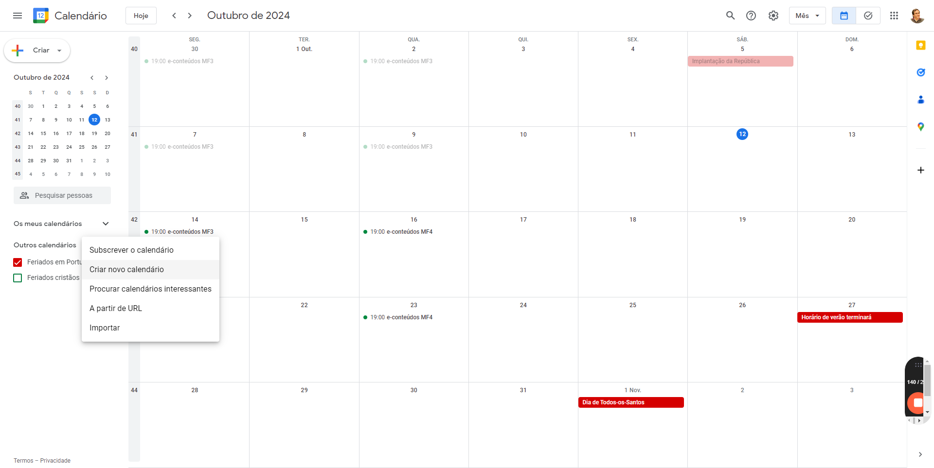 Step #51: Cliquem em "Criar novo calendário"