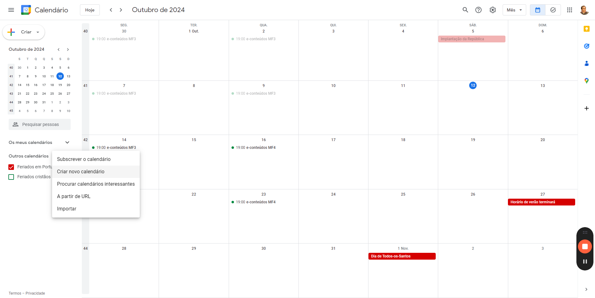 Step #5: Cliquem em "Criar novo calendário"