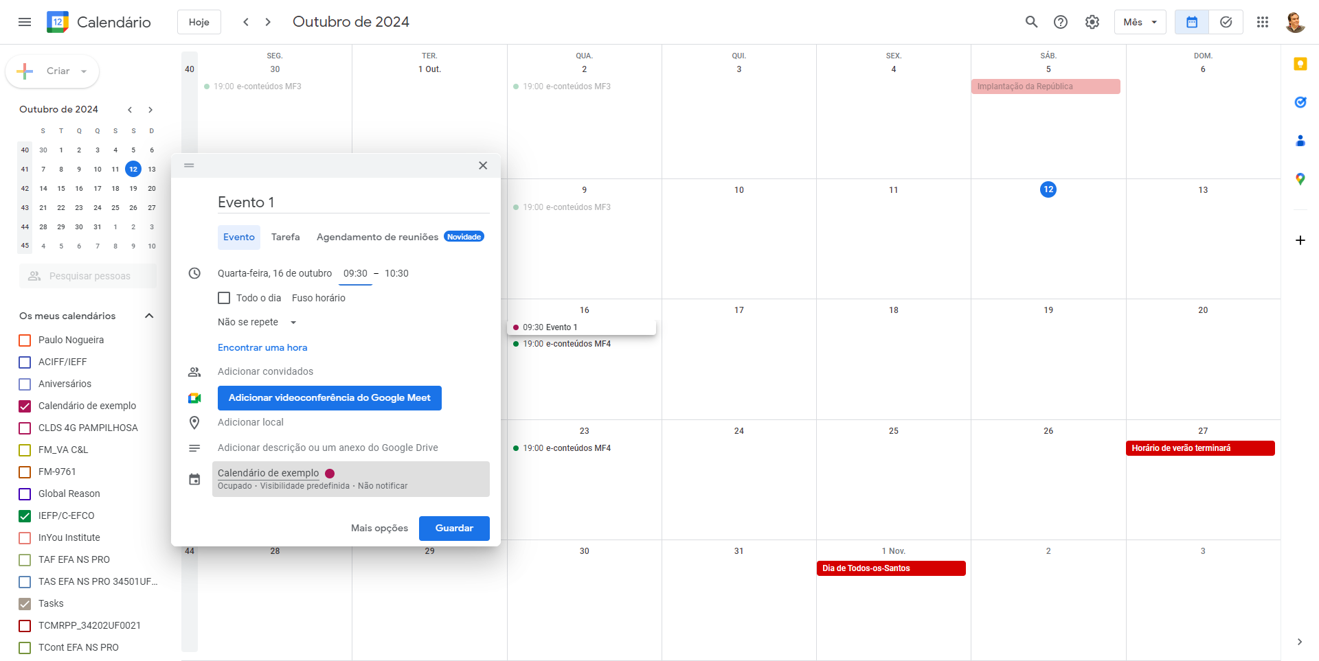 Step #22: Cliquem em "Calendário de exemplo"
