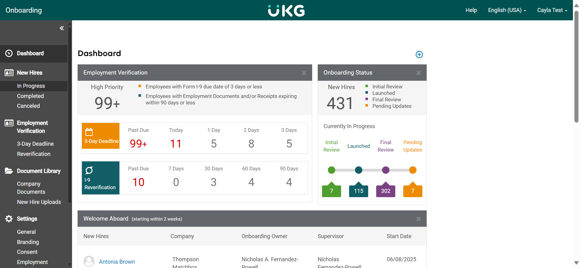 Step #5: Once in the Onboarding Gateway, Click on "In Progress" under New Hires.