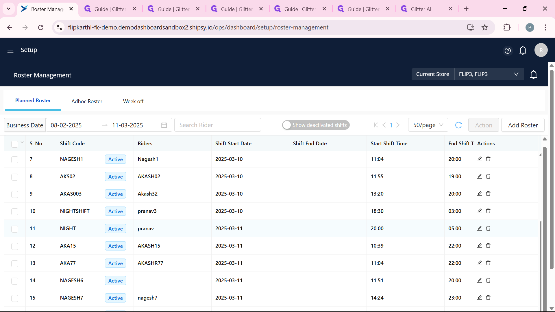 Step #28: Can see here a new roster is added and assign to the rider pranav