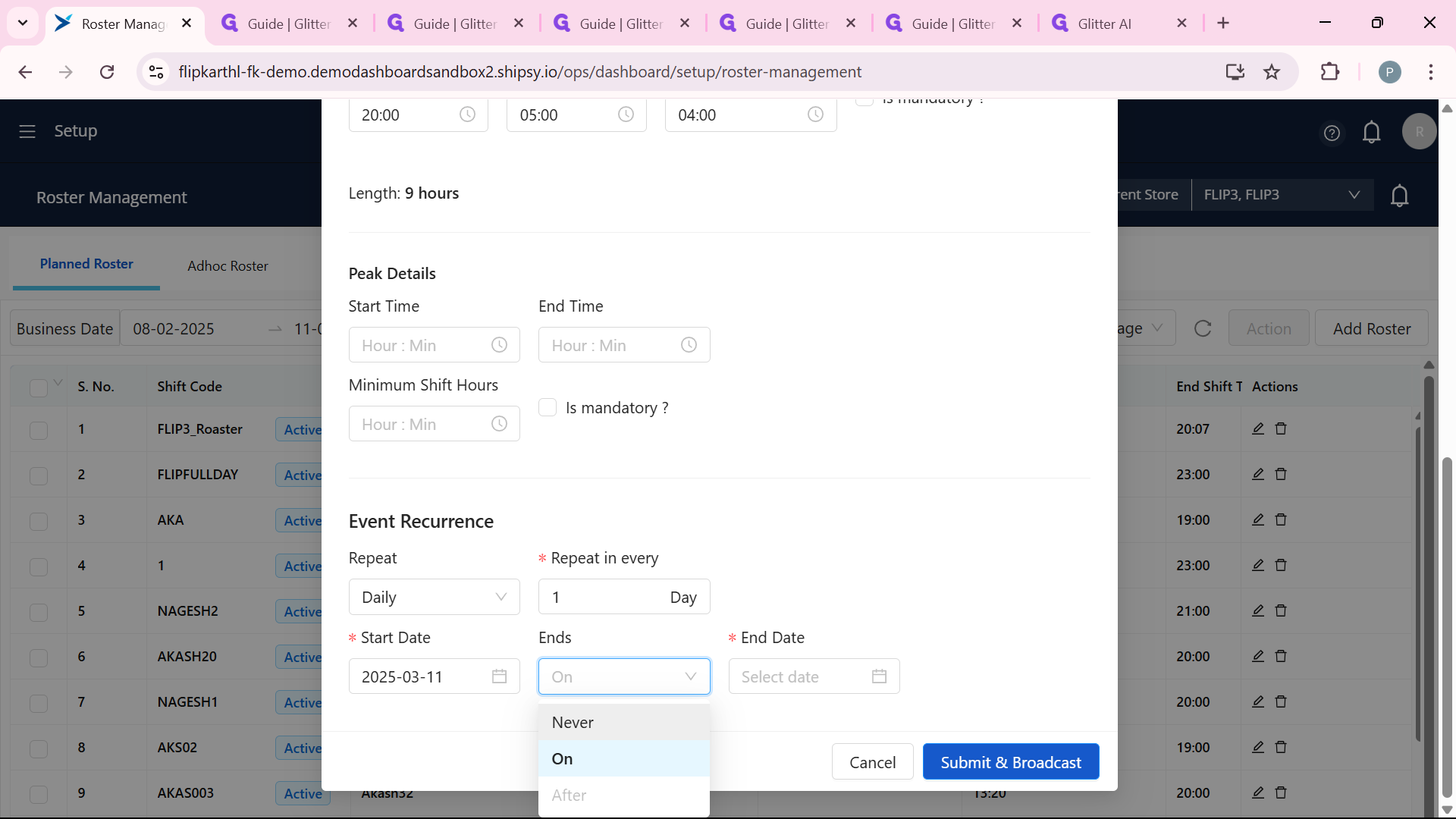 Step #25: Click on "Never" if you don't know when is the end date otherwise specify the date.