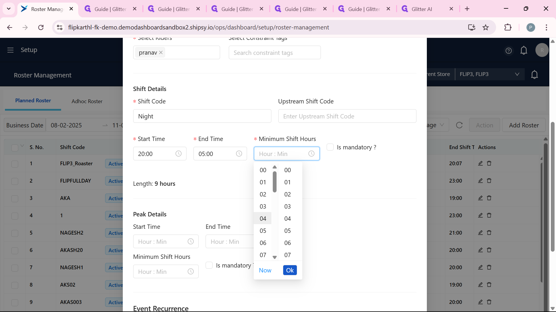 Step #17: Select the time to Minimum Shift Hours.