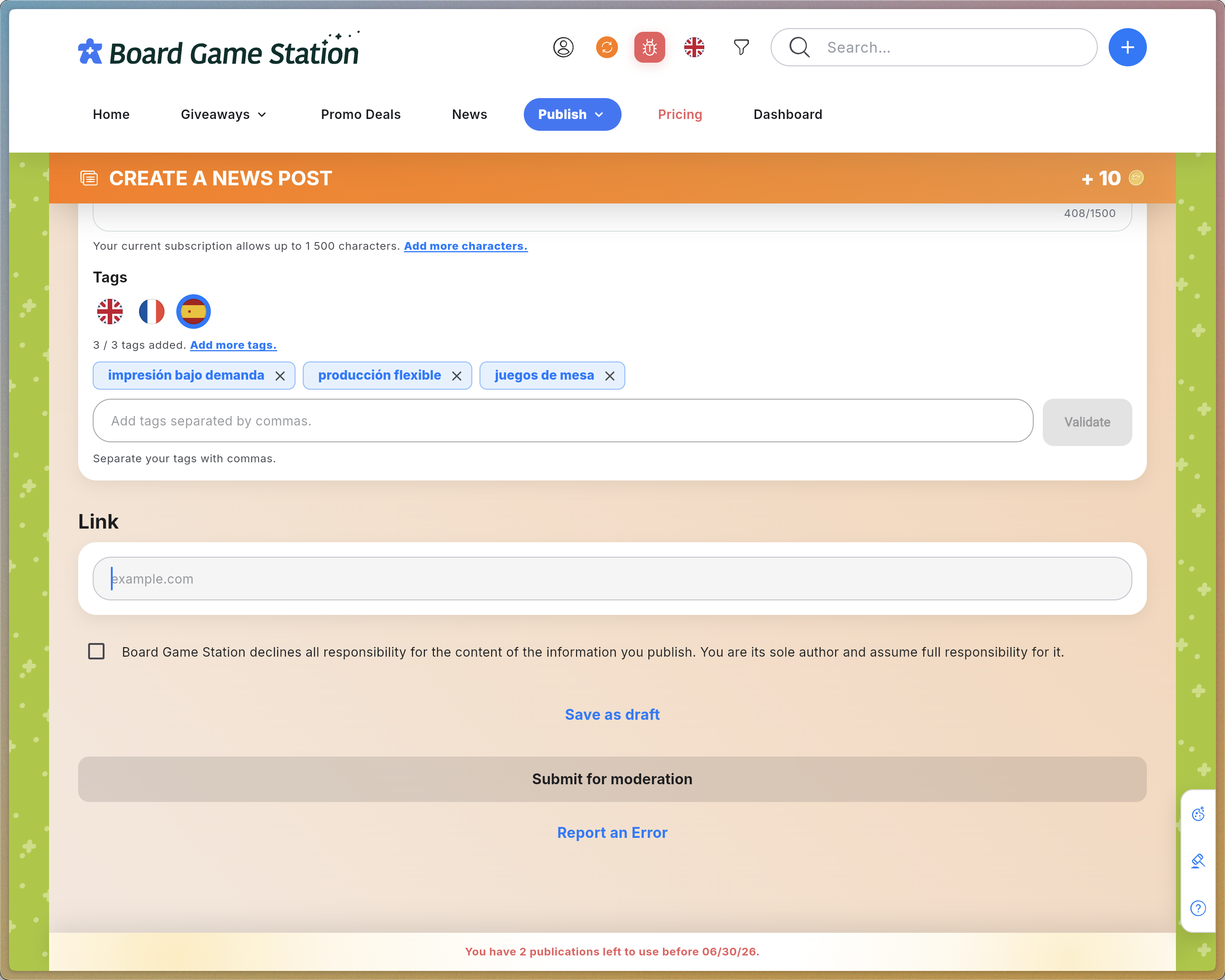 Step #11: Saisissez l'URL de redirection dans le champ Lien en bas de page. Il doit renvoyer vers l'adresse où vous proposez plus de détails concernant l'objet de votre publication.