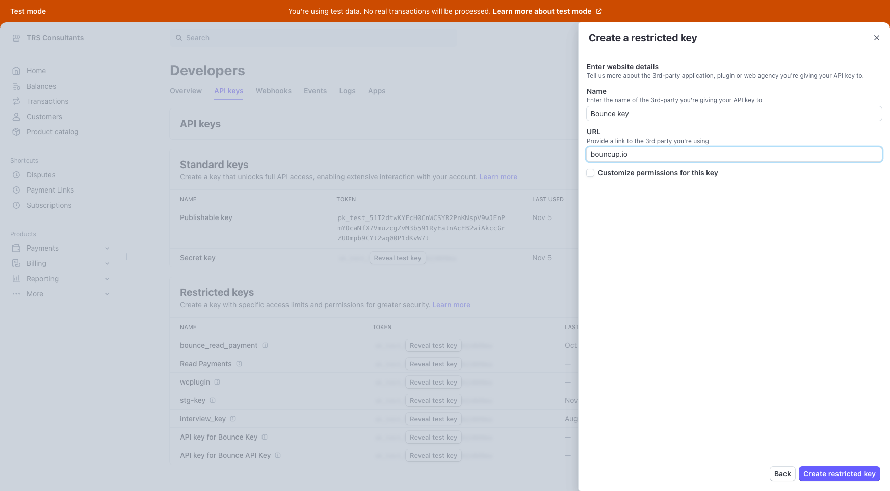 Step #6: Click on "Customize permissions for this key"