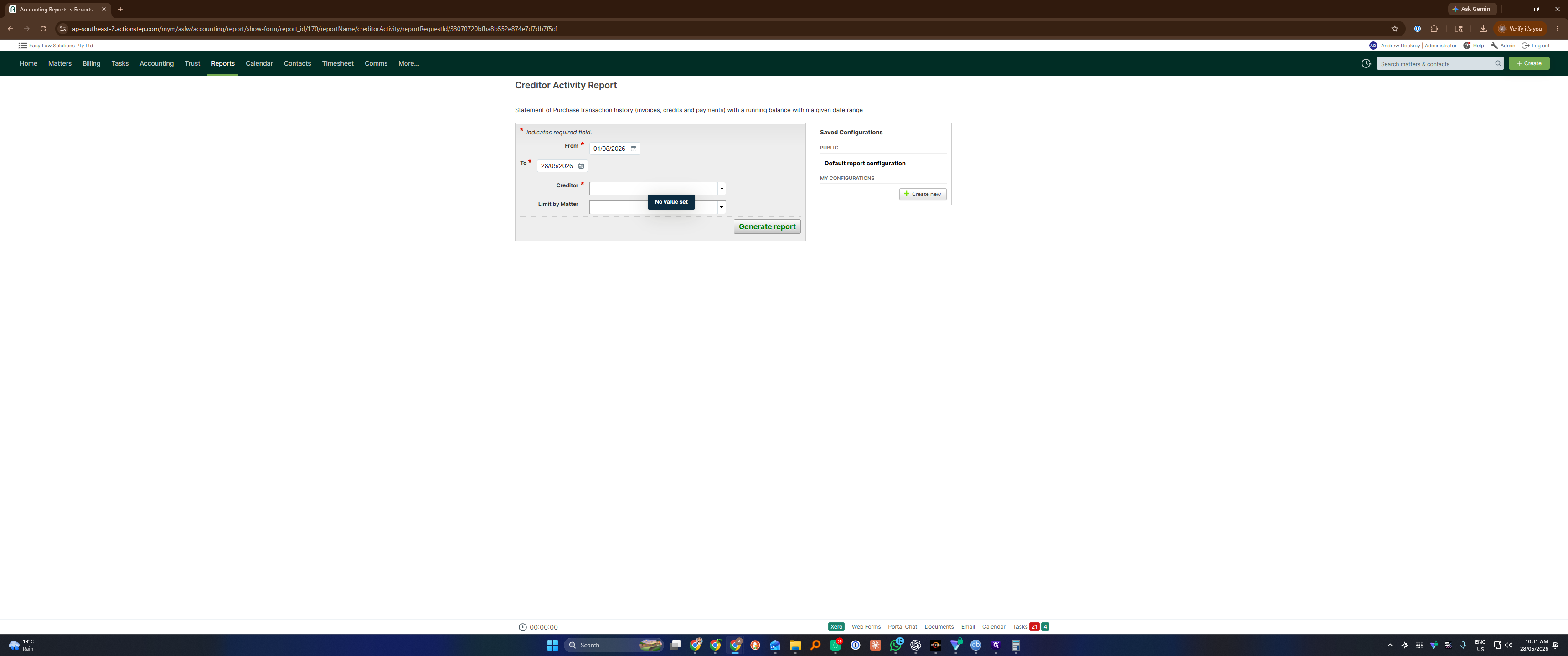 Step #3: Click the Creditor field.