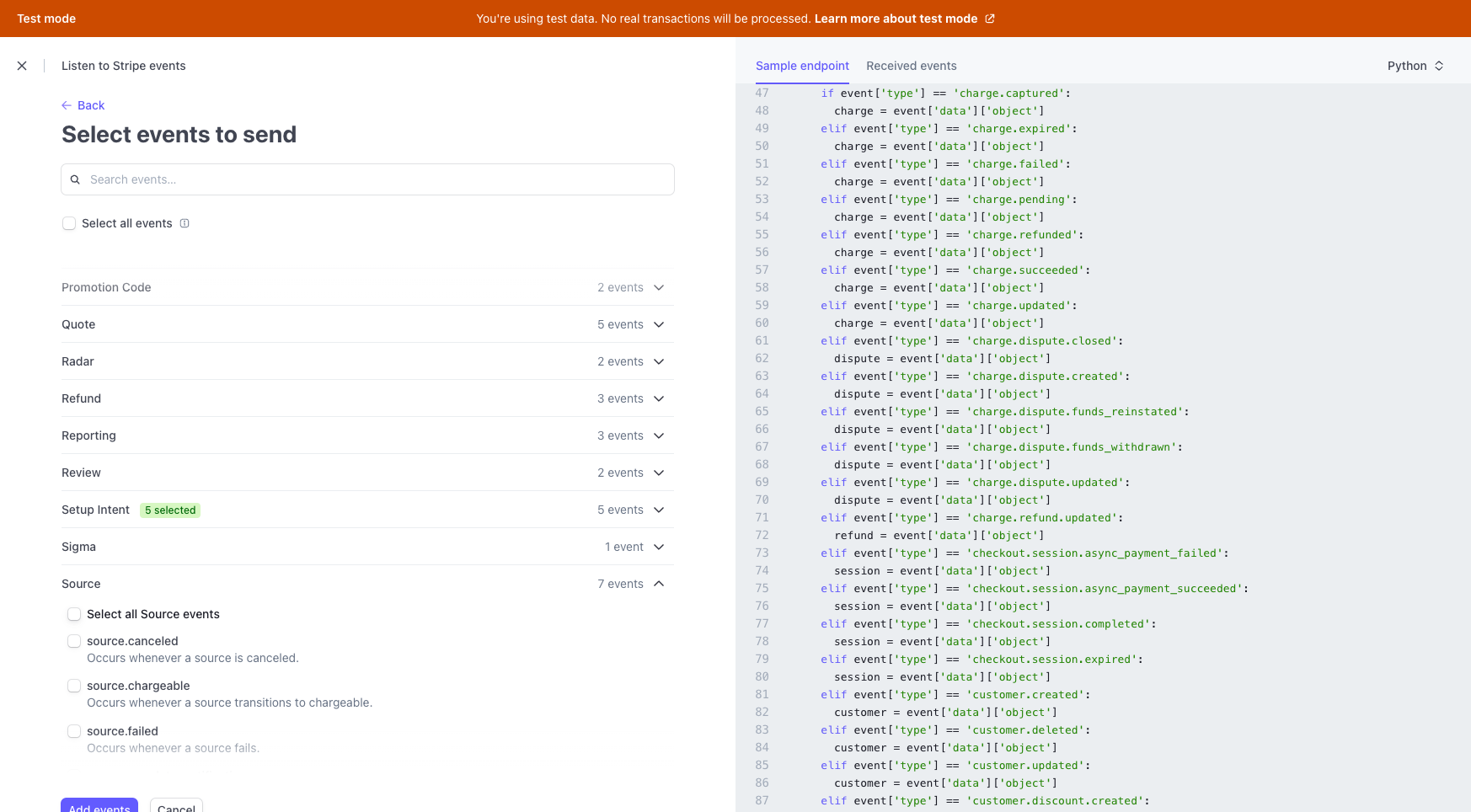 Step #26: Click on "Select all Source events"