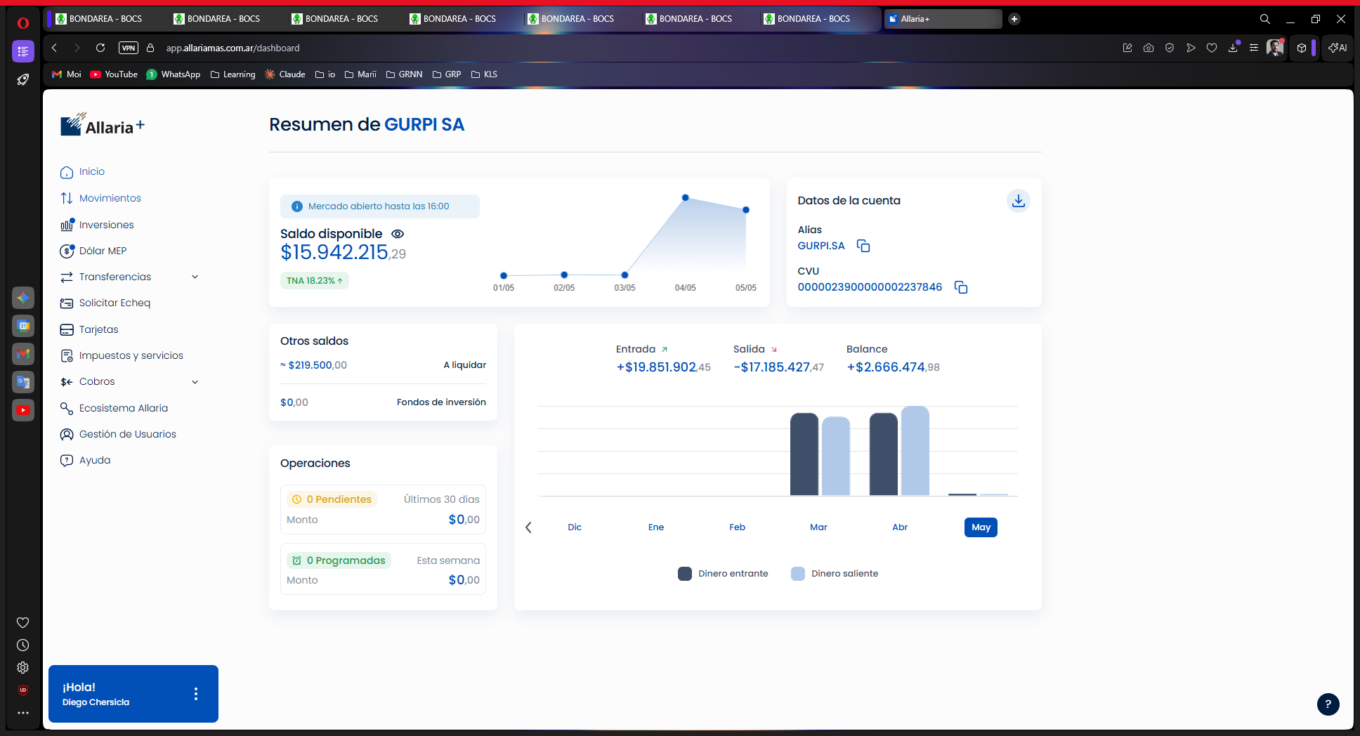 Step #1: En el panel principal de Allaria+, haz clic en ↑ ↓ Movimientos.