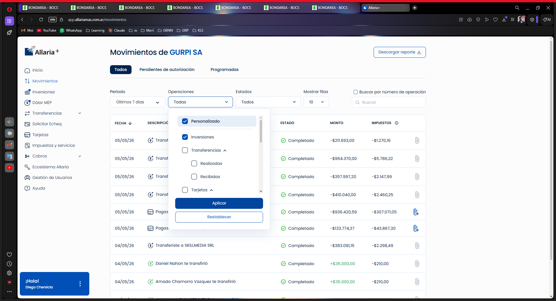 Step #3: Haz clic en Aplicar para actualizar la tabla de movimientos.
