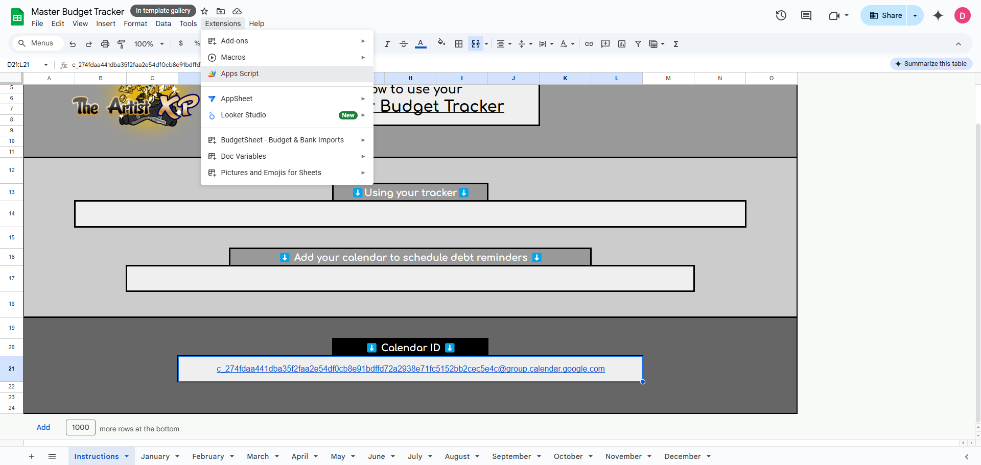 Step #11: Next, click on "Extensions" and open "Apps Script"