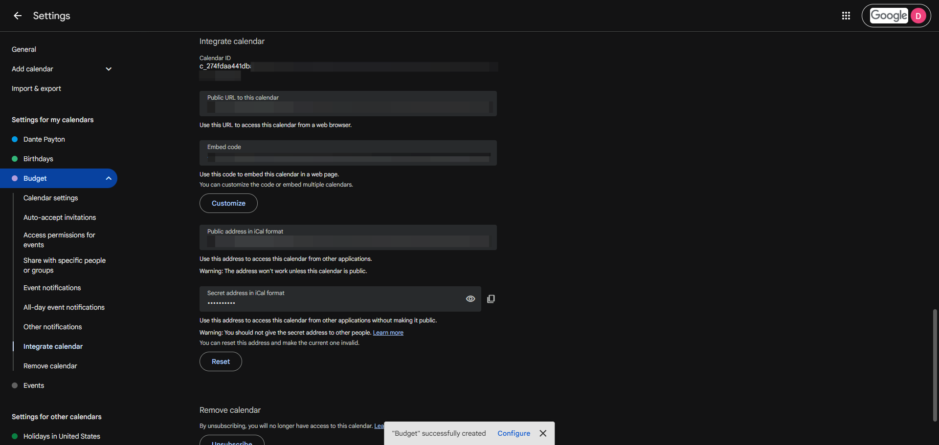 Step #8: Copy the calendar ID