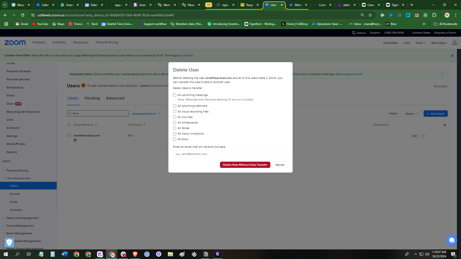 Step #5: Once you click on delete, a pop-up window will appear. Ignore all other options and proceed to click on "Delete Now Without Data Transfer"