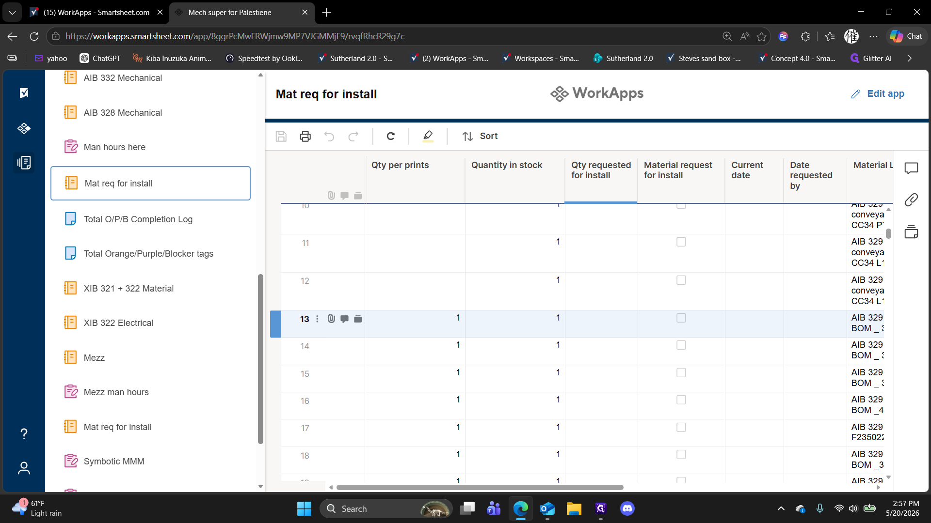 Step #5: Select the row for the material you want to request.
