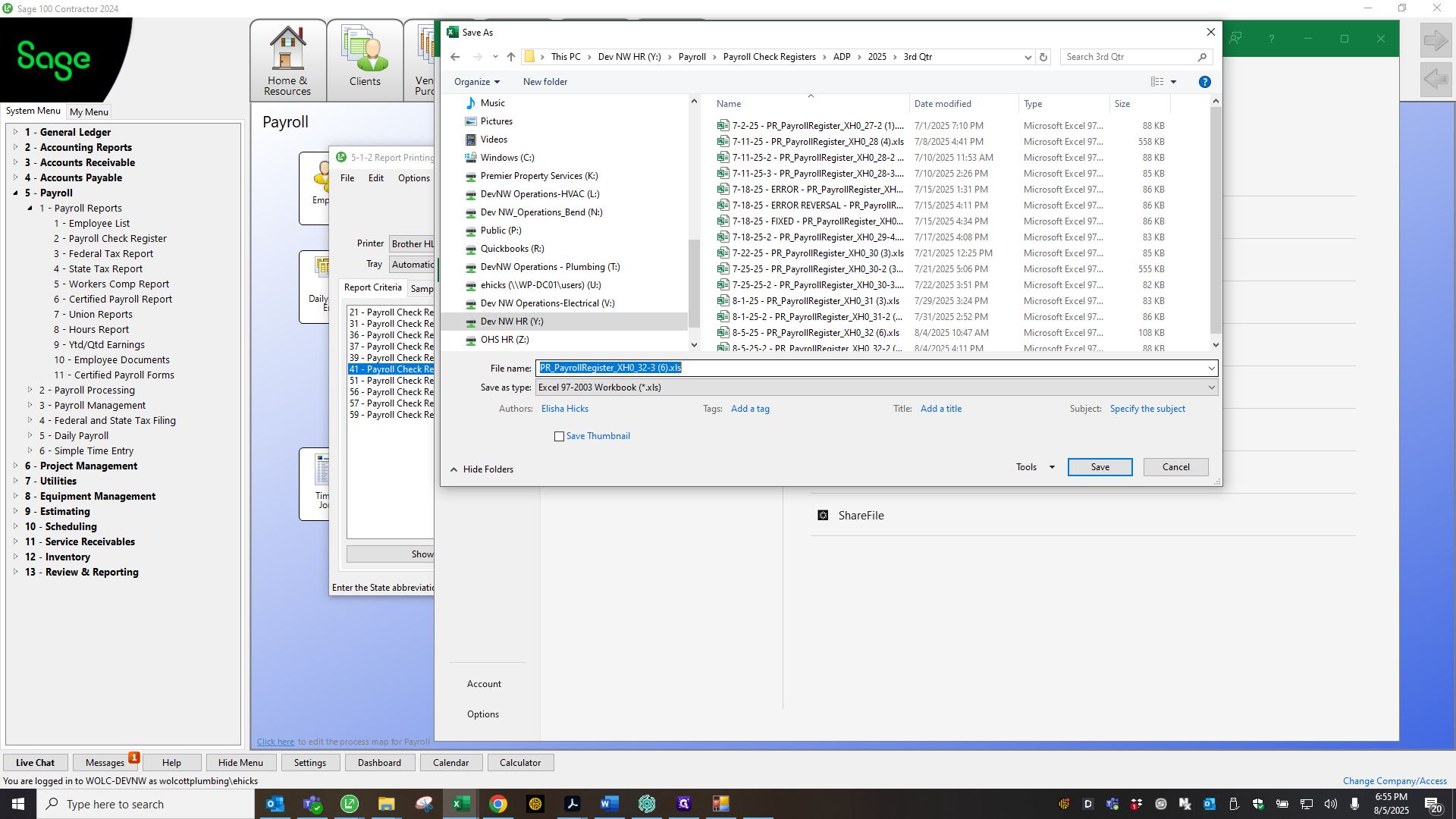 Step #78: Click on "8-1-25-2 - PR Payroll Register_XH0_31-2 ( ... 8-5-25 - PR Payroll Register_XH0_32 ( 6 ) .xls 8-5-25-2 - PR Payroll Register XH0 32-2 ( ..."