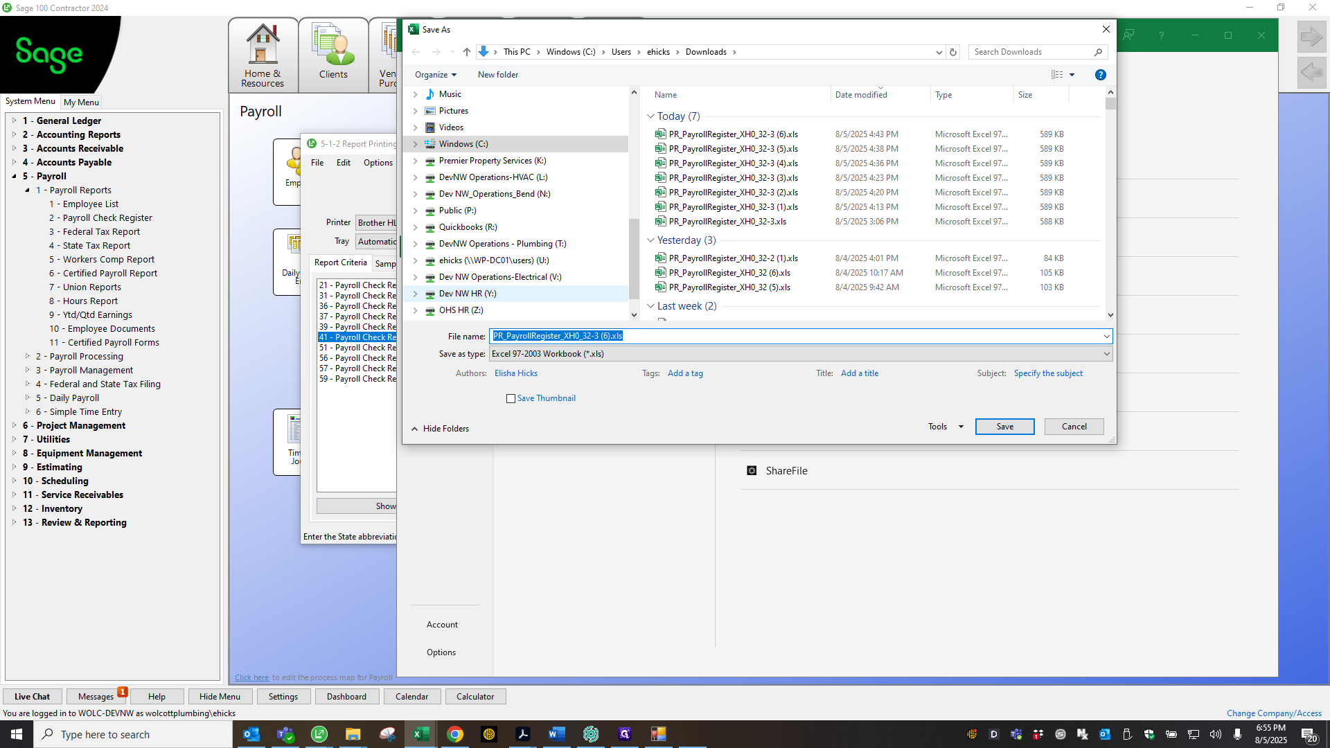 Step #72: Click on "ehicks ( \\ WP - DC01 \ users ) ( U :) Dev NW Operations - Electrical ( V :) Dev NW HR ( Y :) OHS HR ( Z :)"