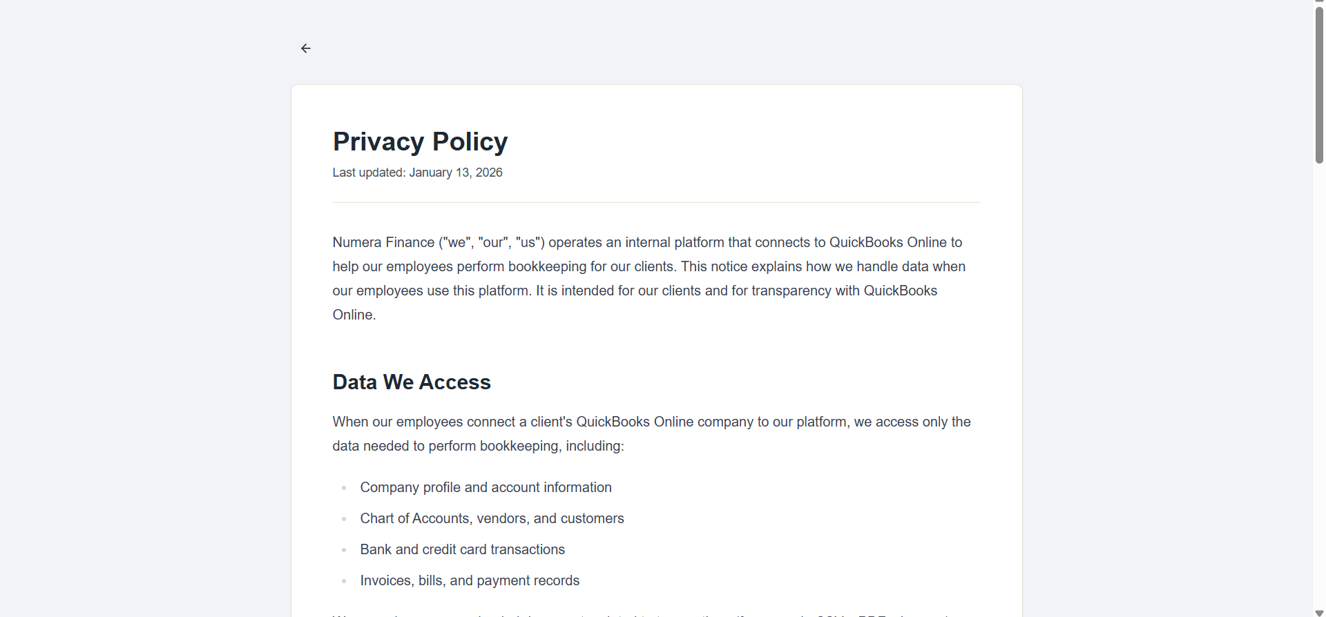 Step #2: The Privacy Policy opens in a new view