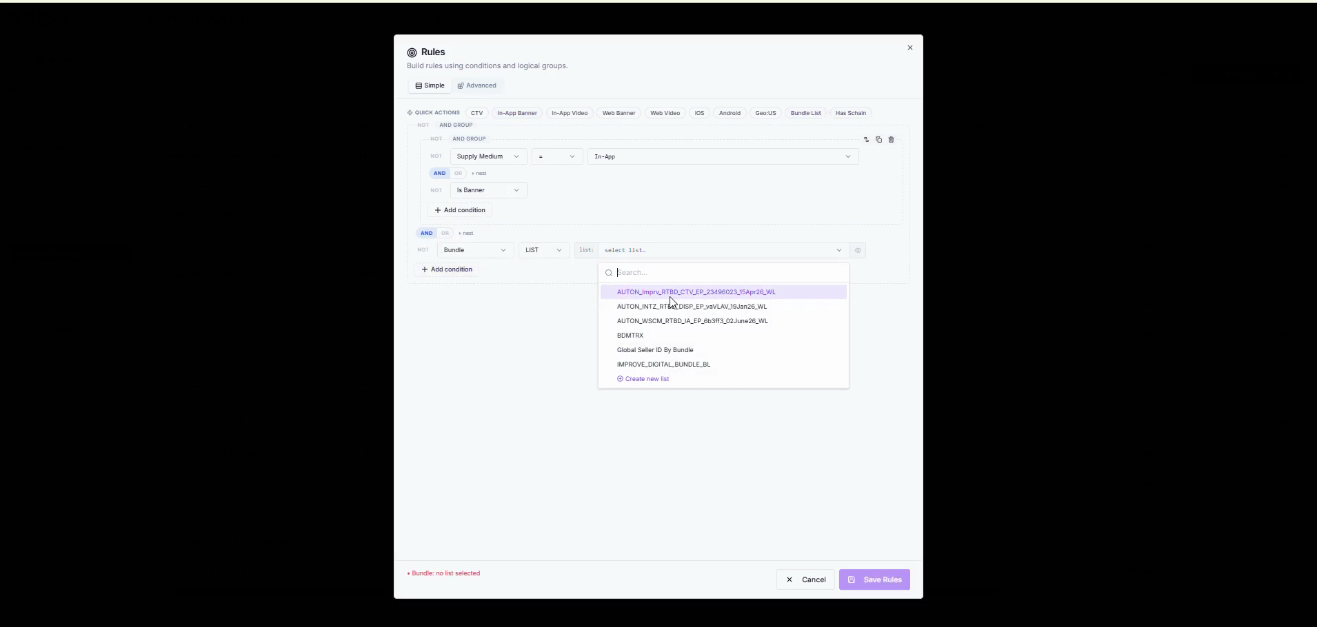 Step #19: Select the bundle list you created earlier from the available options.