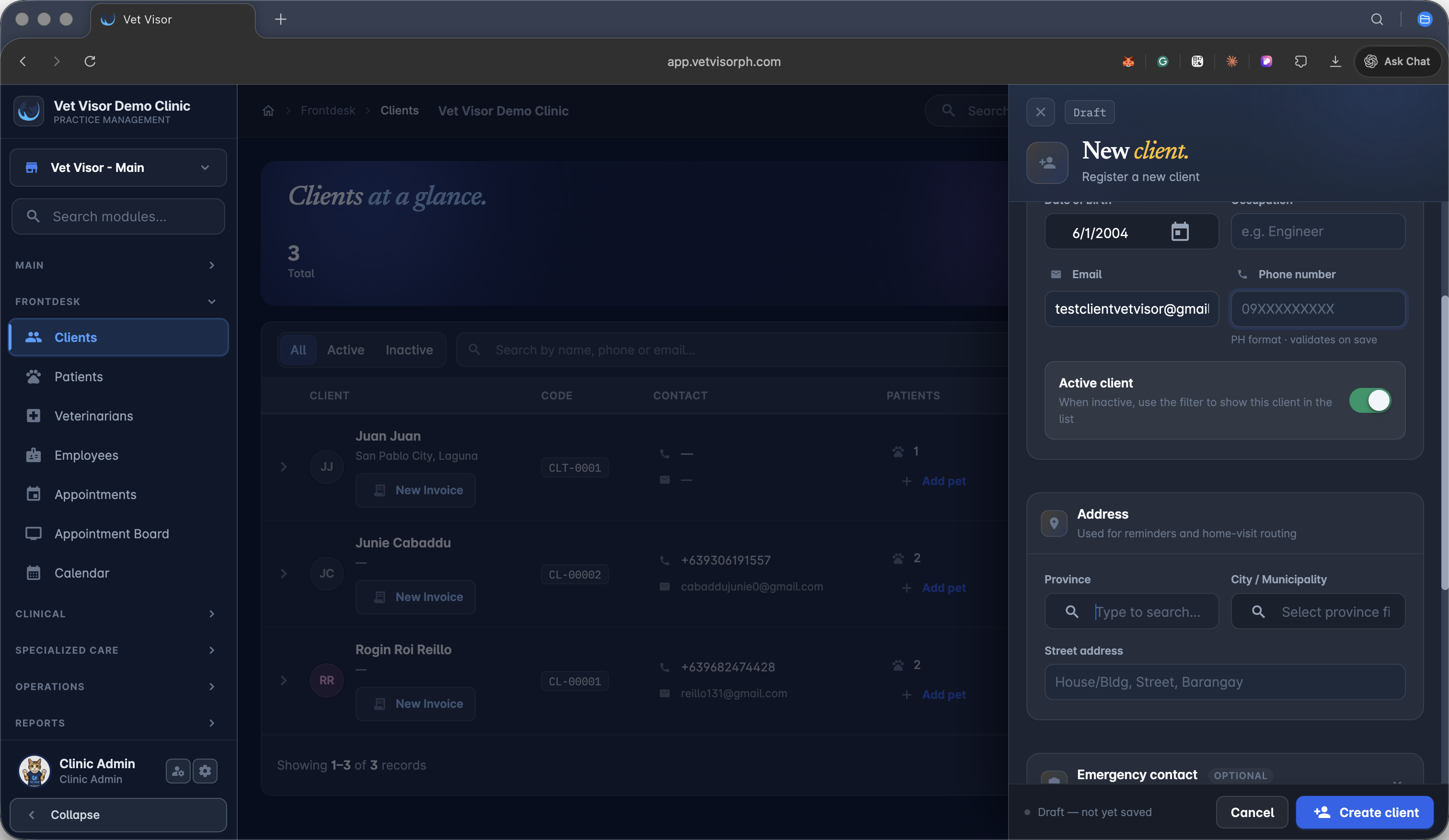 Step #5: Search for and select the client's province from the dropdown menu.