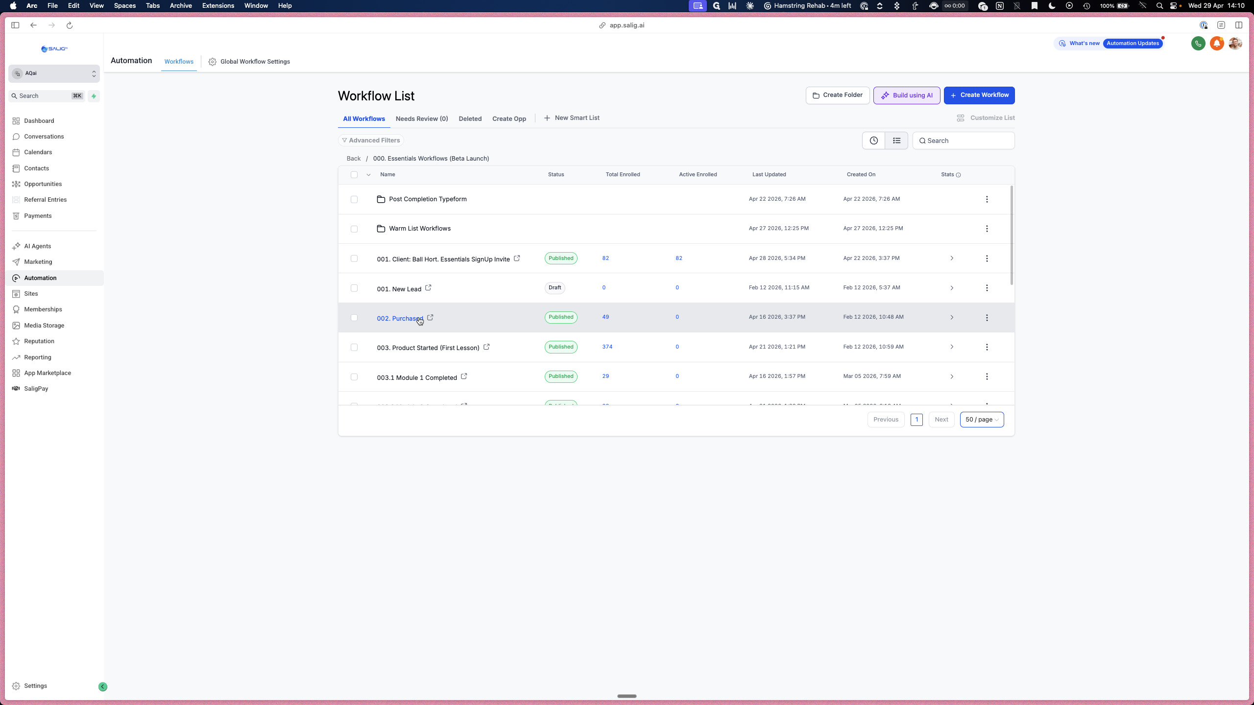 Step #3: Click the 002. Purchased workflow to open it.
