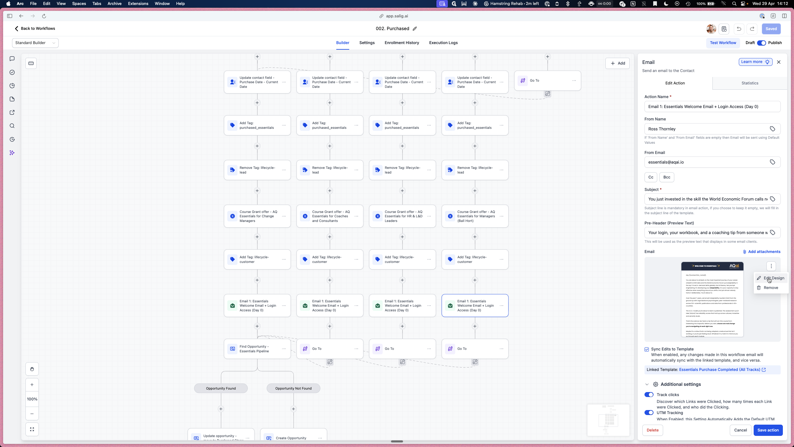 Step #5: Click Edit Design within the email preview area to modify the email contents.
