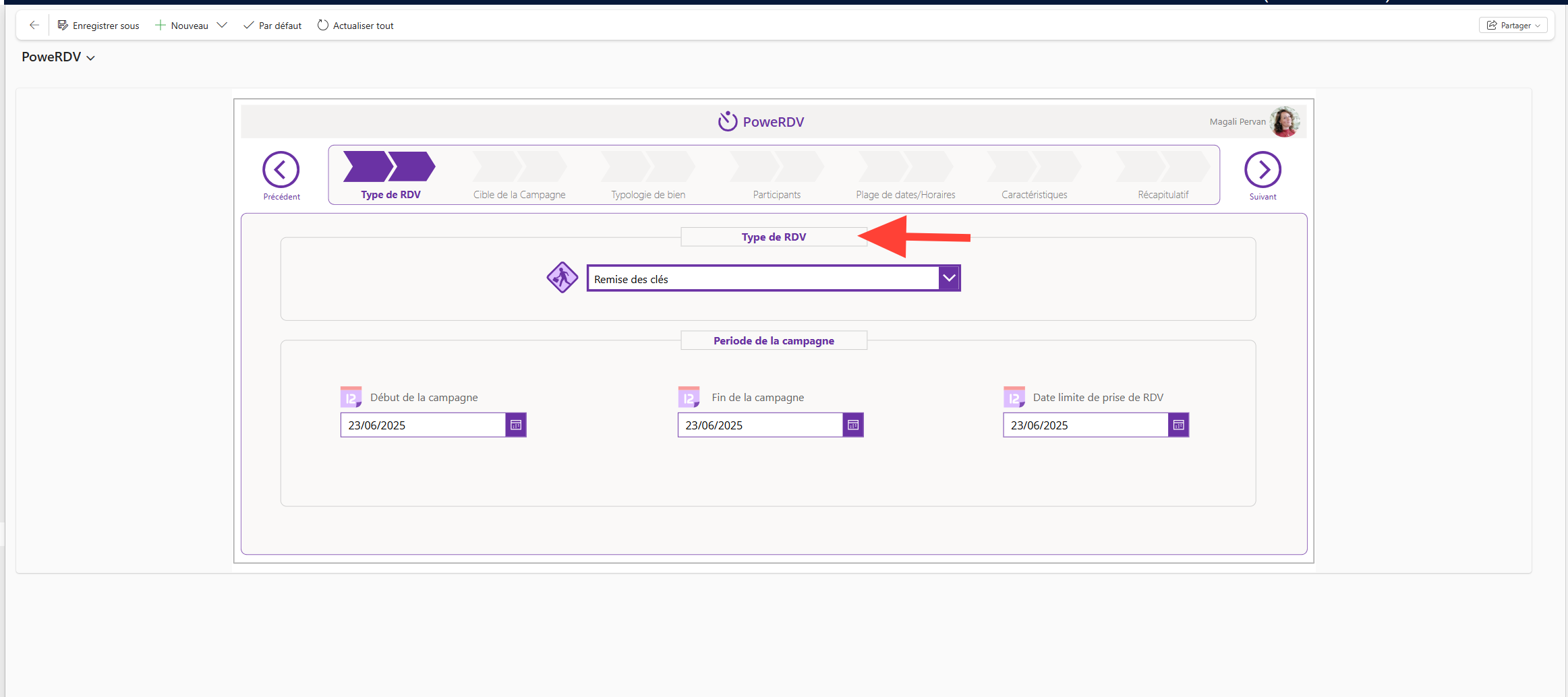 Step #3: Sélectionnez un "Type de RDV", ici "Remise des clés"