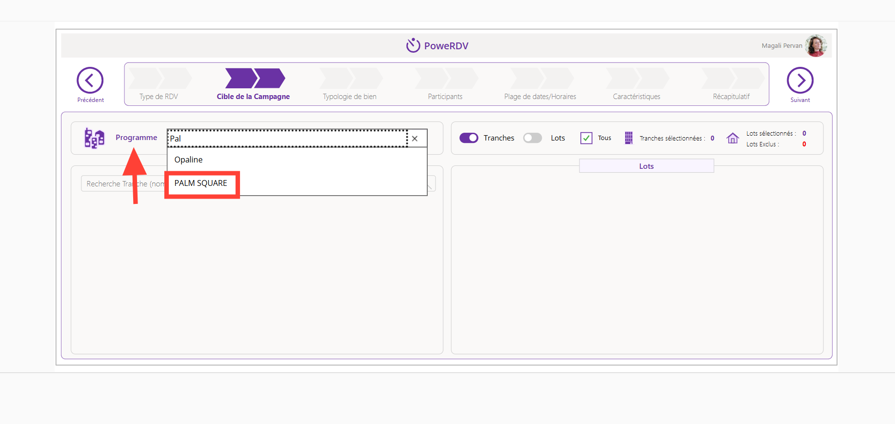 Step #5: Rechercher un programme, ici "Palm Square"